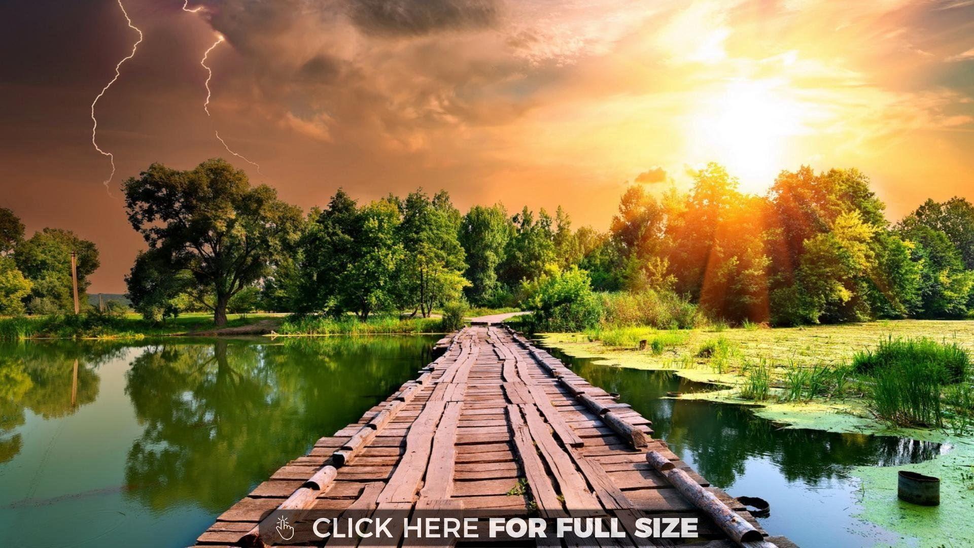 1920x1080 Simple Wooden Bridge Lightning Storm Sunset Lake Wood Best 17796 wallpaper. HD nature wallpaper, Nature wallpaper, Sunset wallpaper