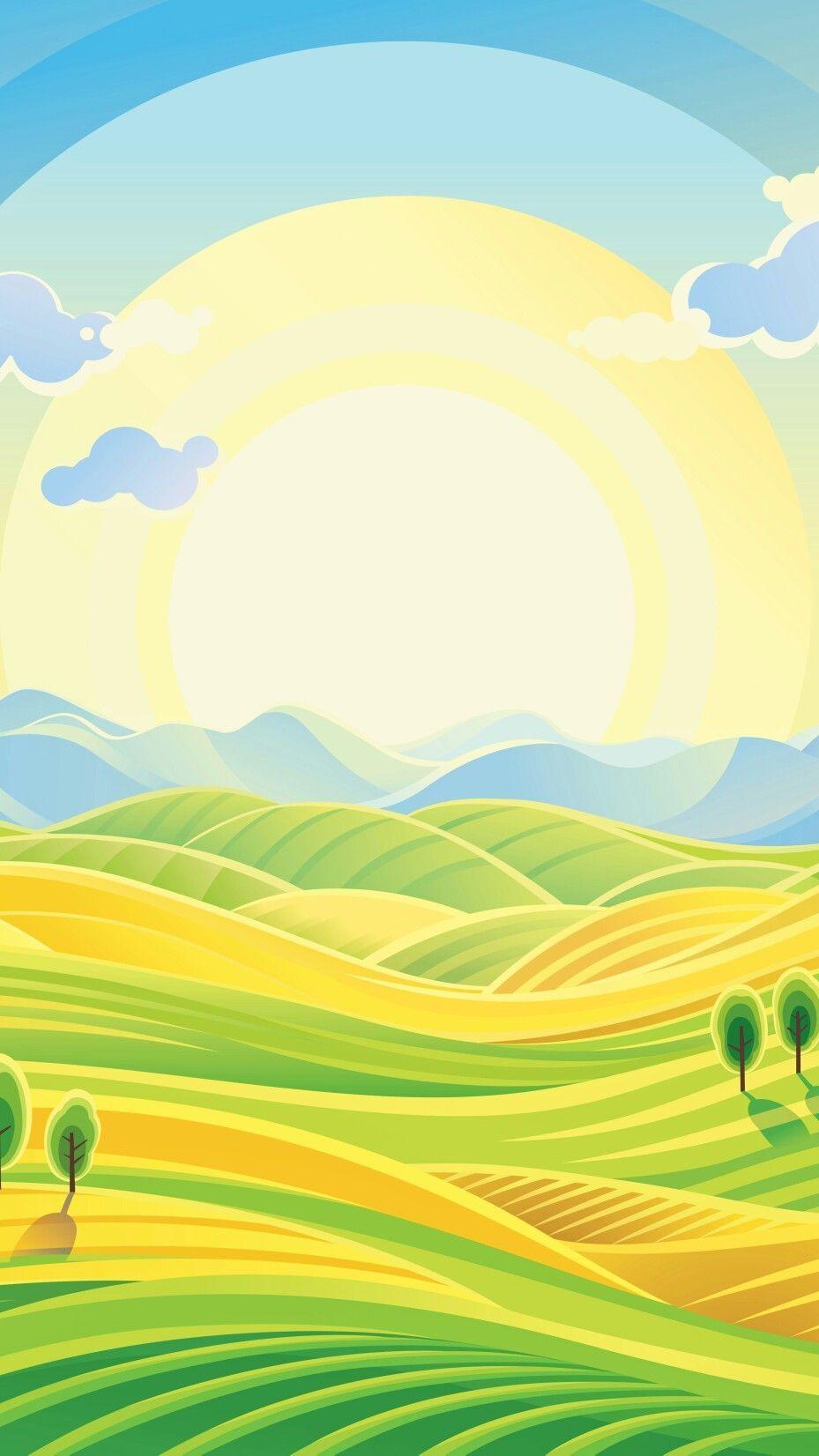929x1652 Bright summer day. Art wallpaper, Graphic wallpaper, Landscape illustration