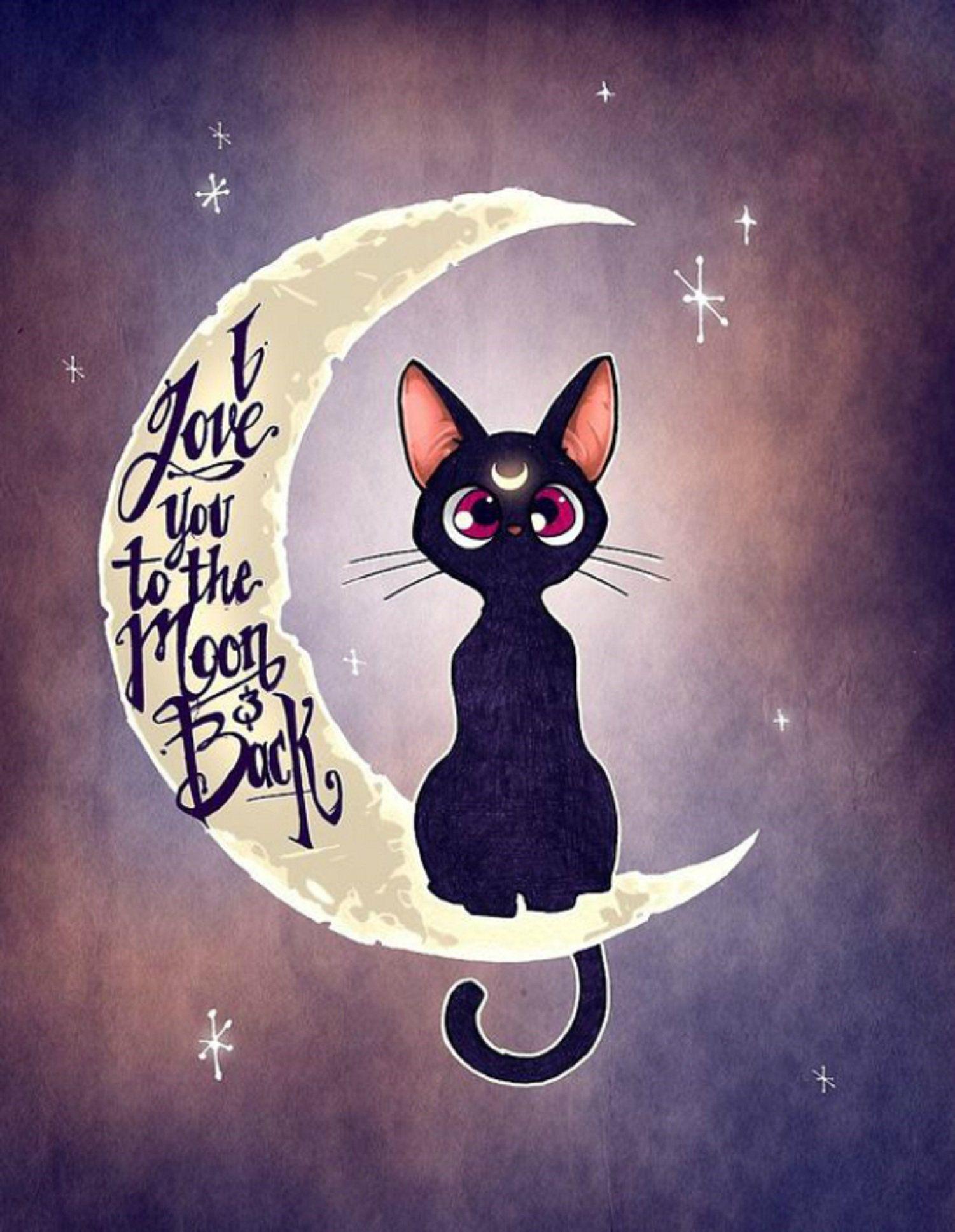1501x1937 I Love You to the Moon and Back Black Cat Nursery Décor. Etsy. Sailor moon art, Sailor moon wallpaper, Sailor moon cat