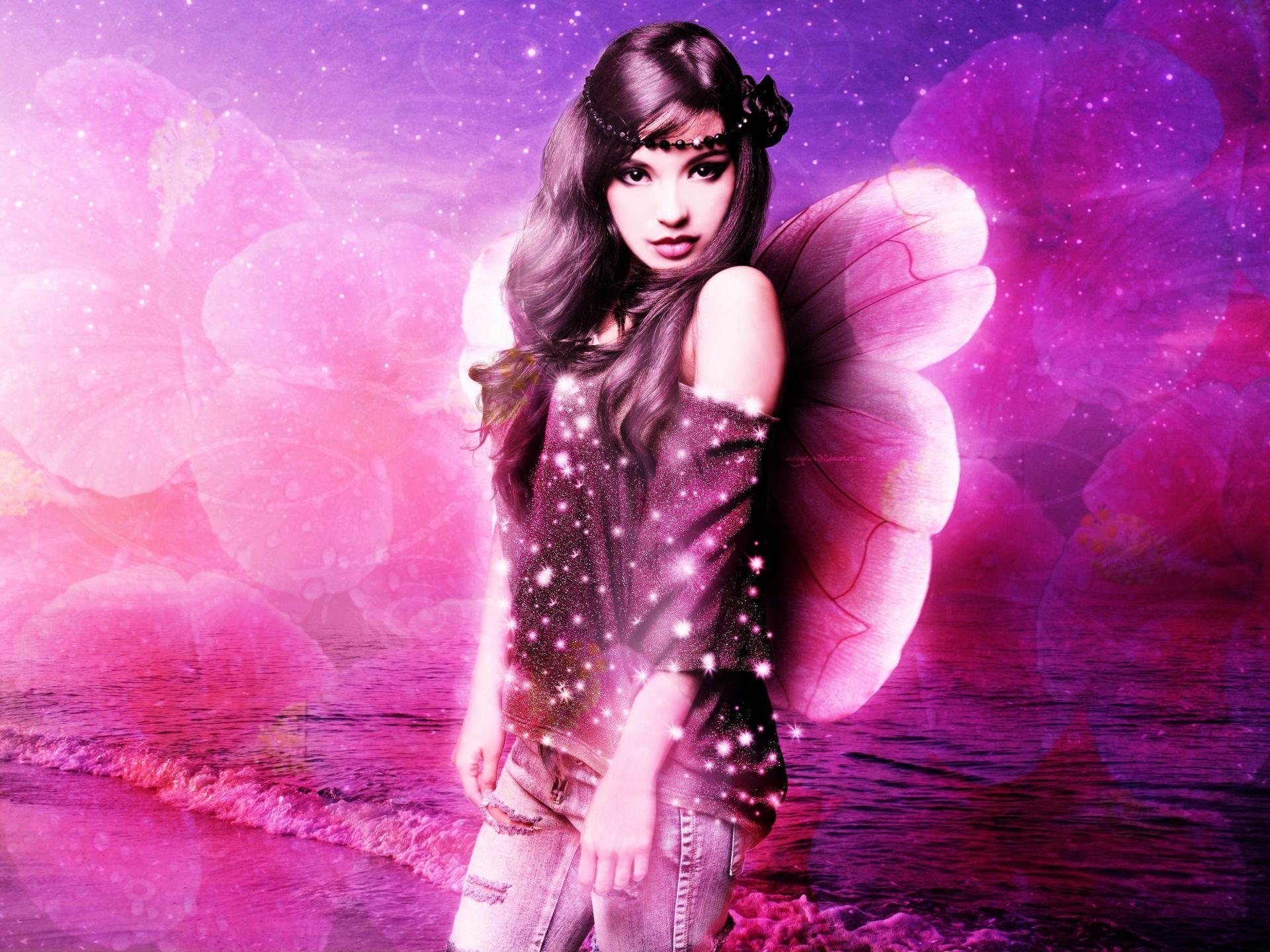 1920x1440 Woman Fairy Ocean Pink Sky desktop PC and Mac wallpaper