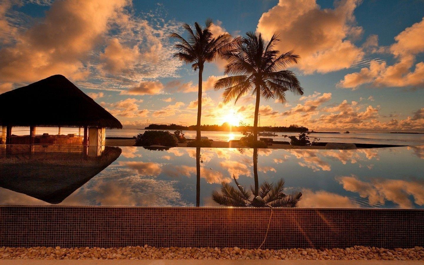 1440x900 Maldives Sunset Wallpaper HD