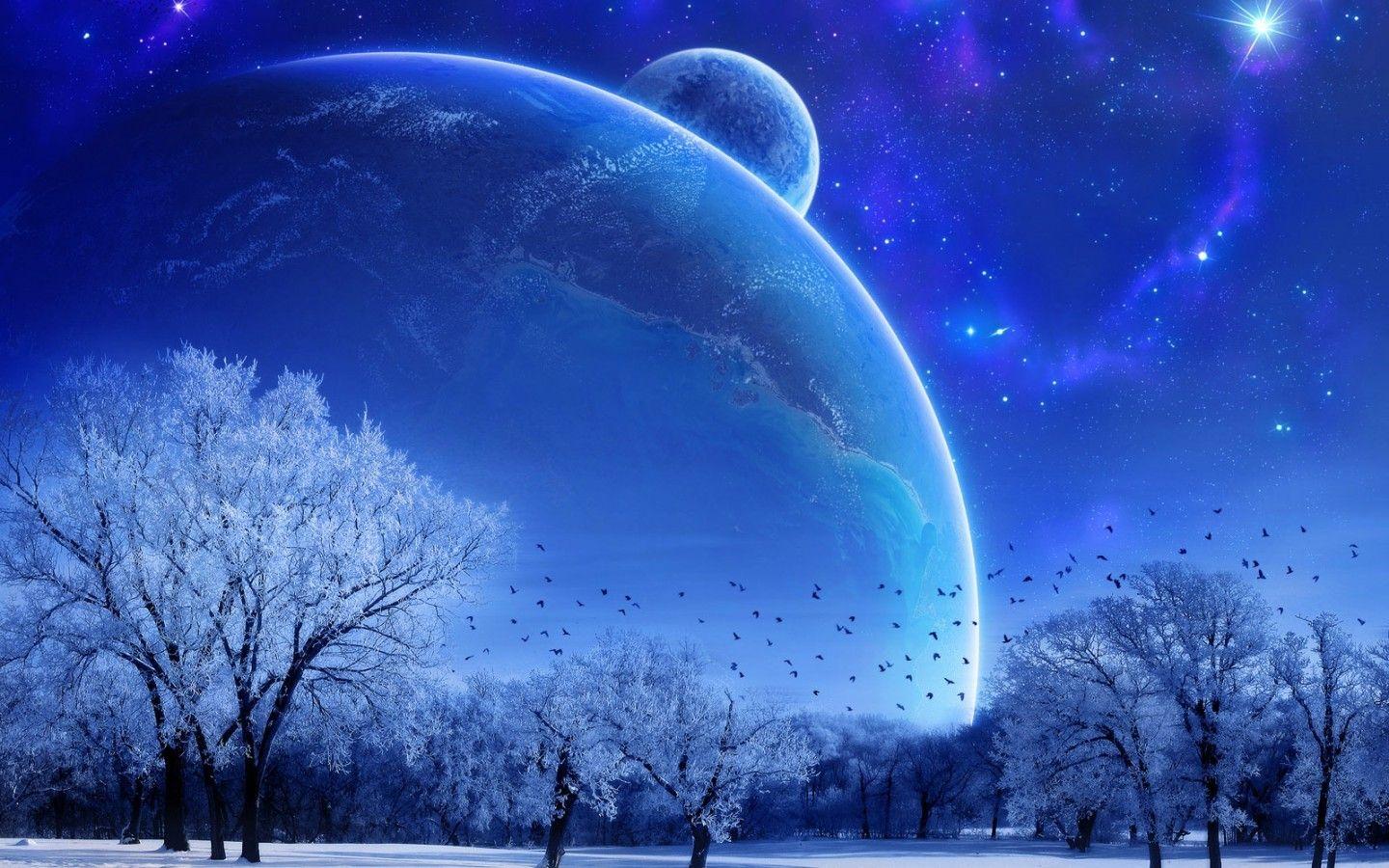 1440x900 Moon Winter Digital Art Planet Wallpaper:1440x900