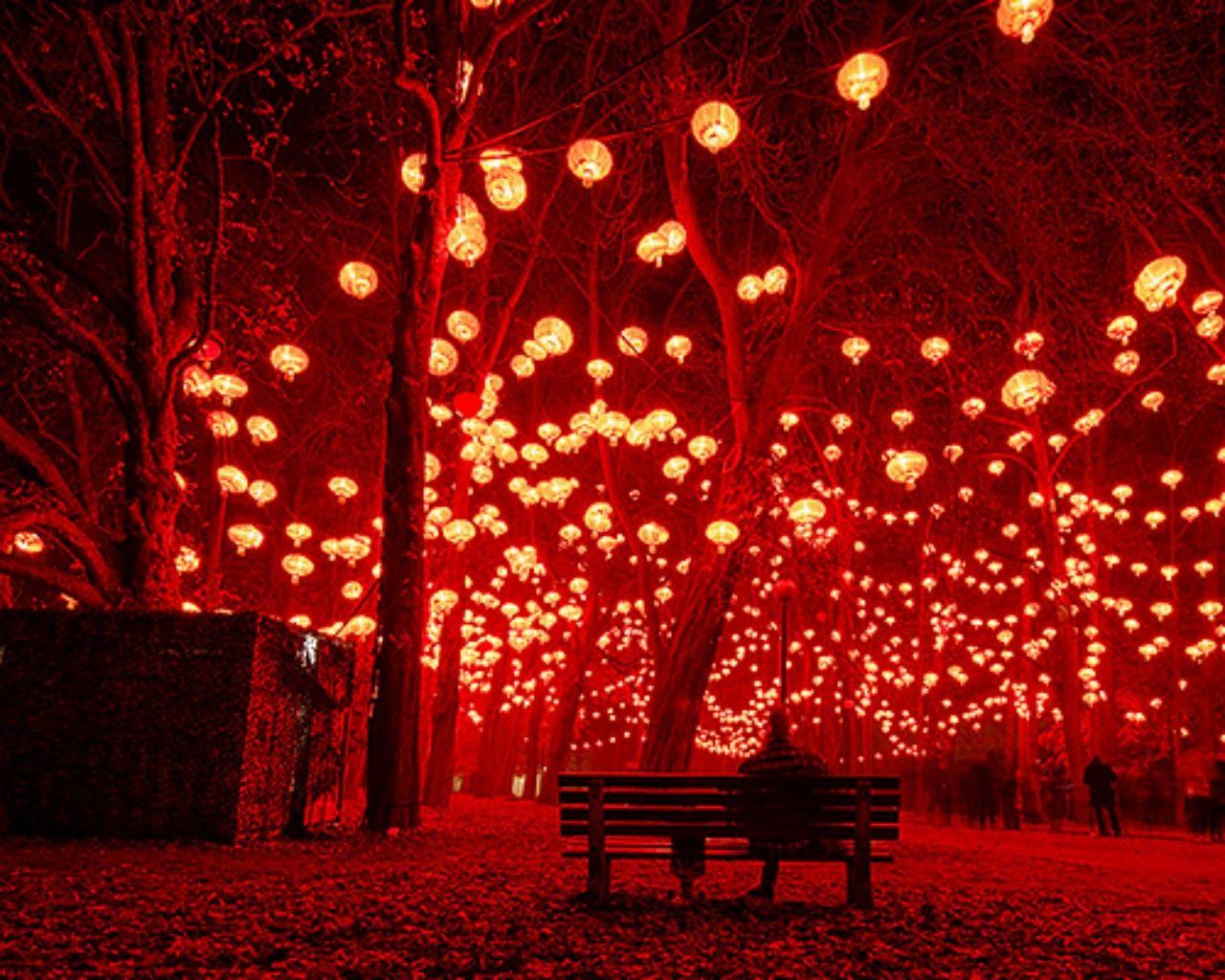 1280x1024 Other: Bench Red Romantic Park Lantern Wallpaper for HD 16:9 High