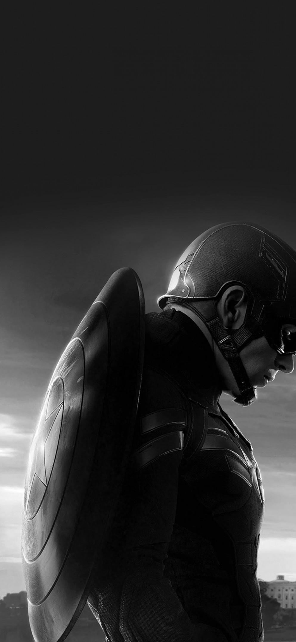 993x2150 4K wallpaper: Captain America Black And White Wallpaper HD