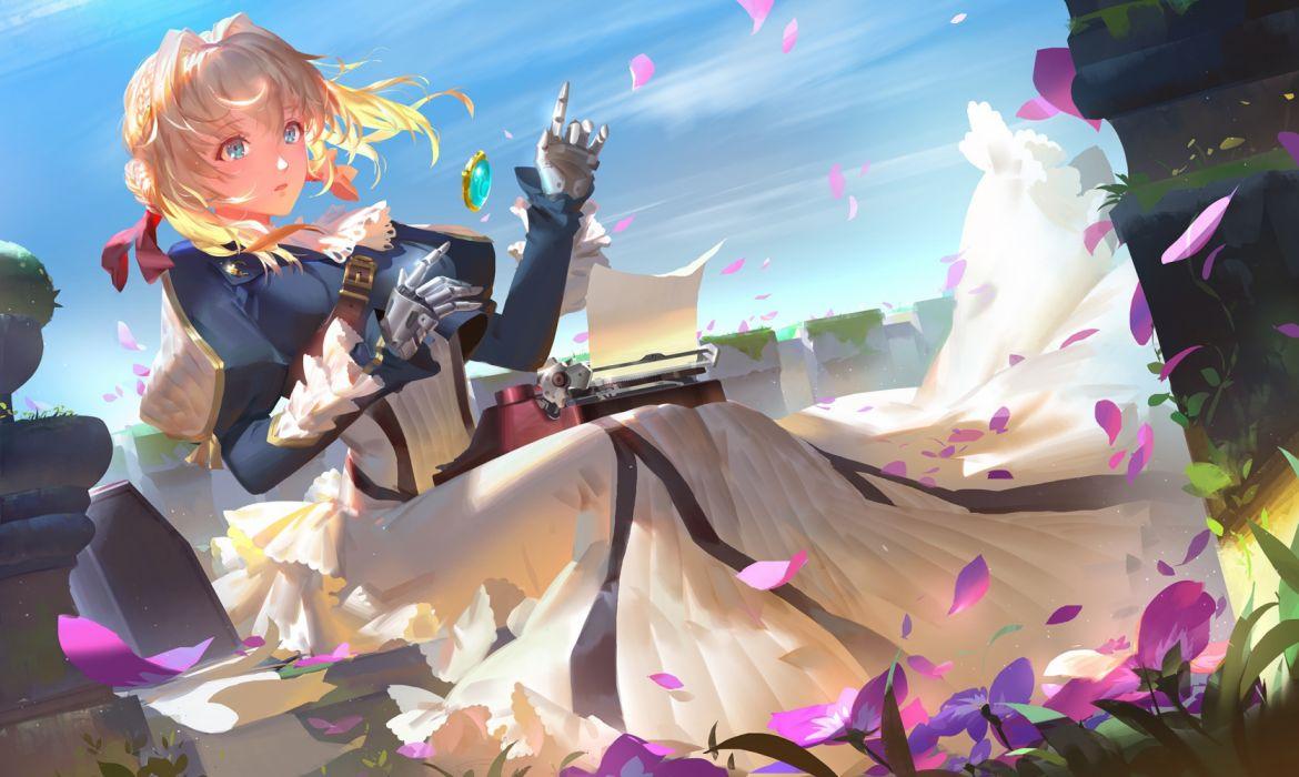 1170x700 Anime girls magic sky objects nature flowers widescreen wallpaperx1374