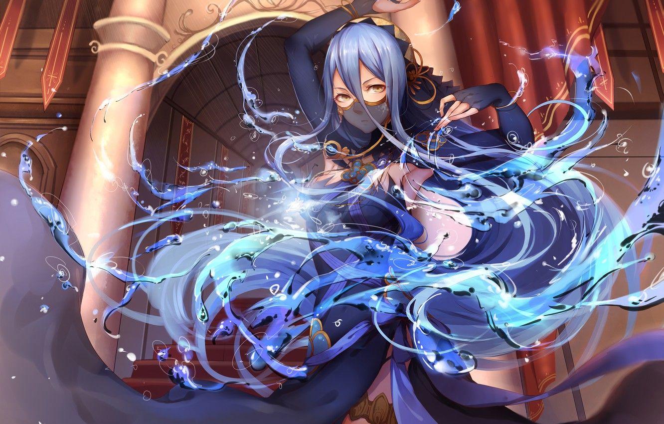 1332x850 Wallpaper water, girl, magic, anime, mask, art, aqua, fire emblem image for desktop, section прочее