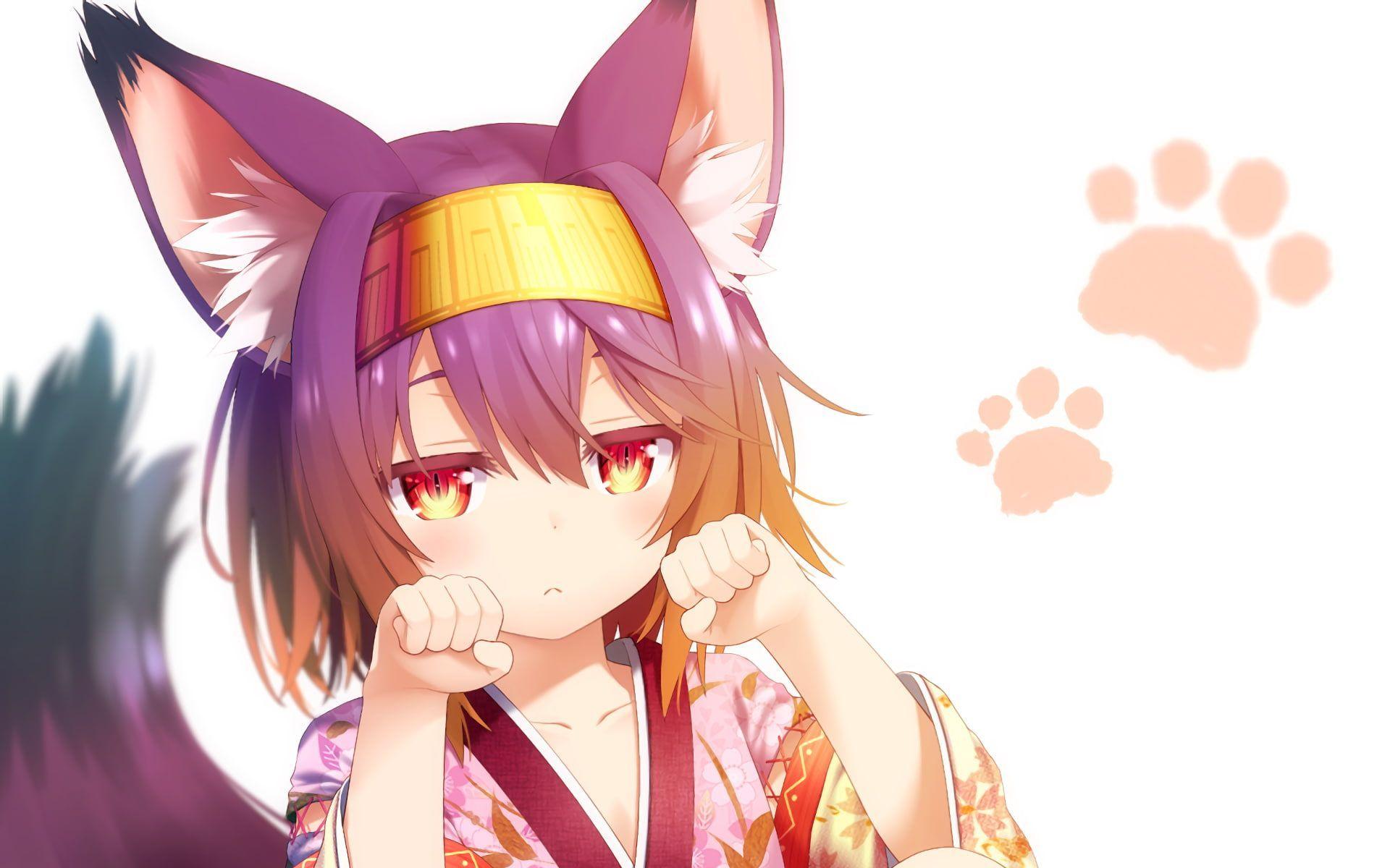1920x1200 Hatsuse Izuna short hair red eyes fox tail animal ears No Game No Life fox girl #anime white background #yukata anime girls P #wal. Seni anime, Gambar, Seni