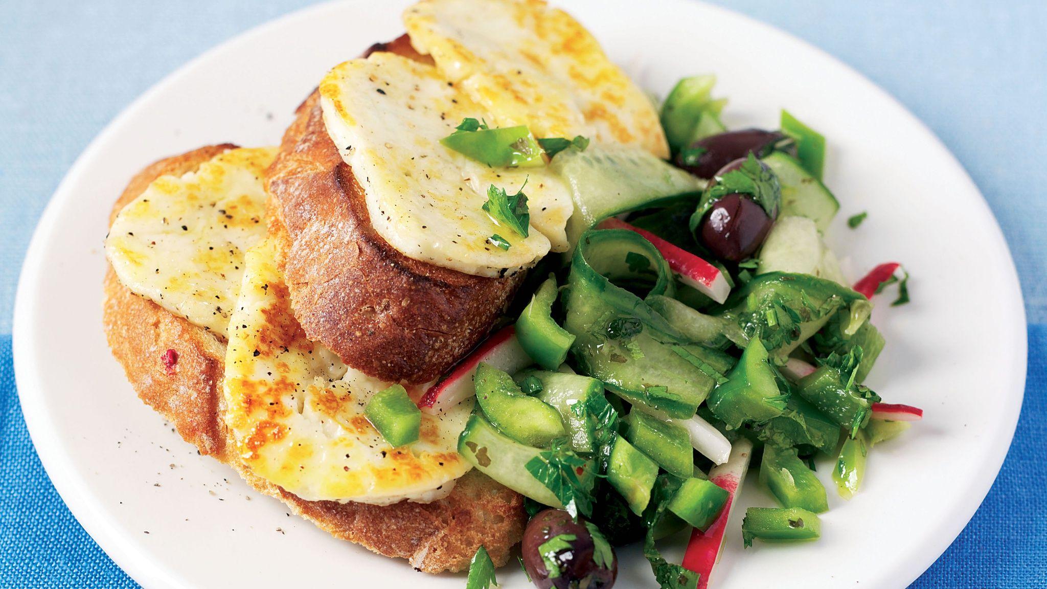 2048x1152 Fried Halloumi on Toast with Crunchy Cucumber Salad Recipe