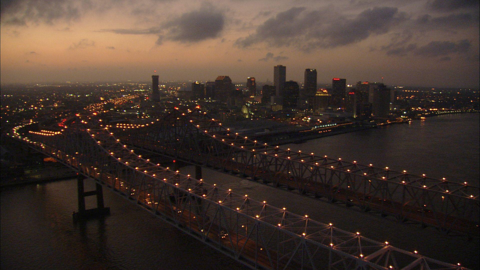 1920x1080 New Orleans, Louisiana nighttime aerial image. From: Aerial America
