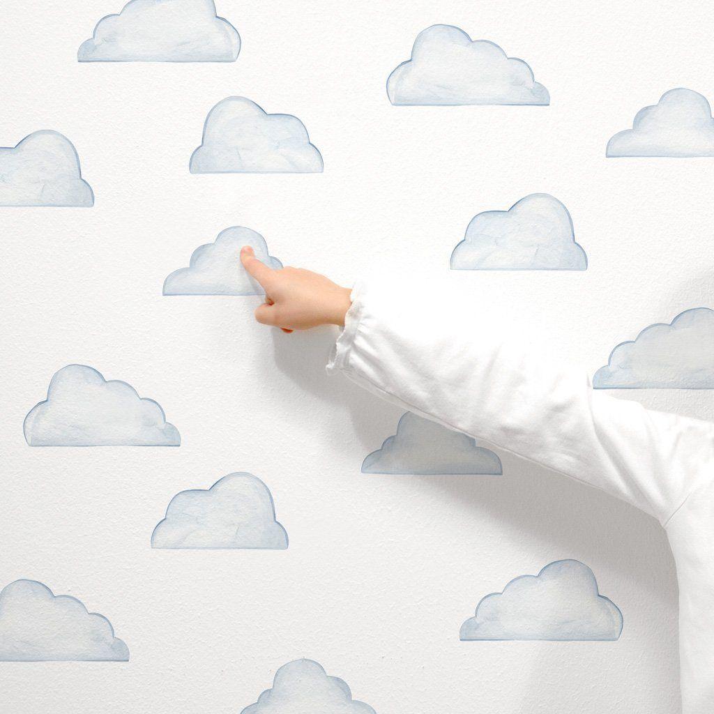 1024x1024 Watercolor Blue and Grey Cloud Wallpaper Mural