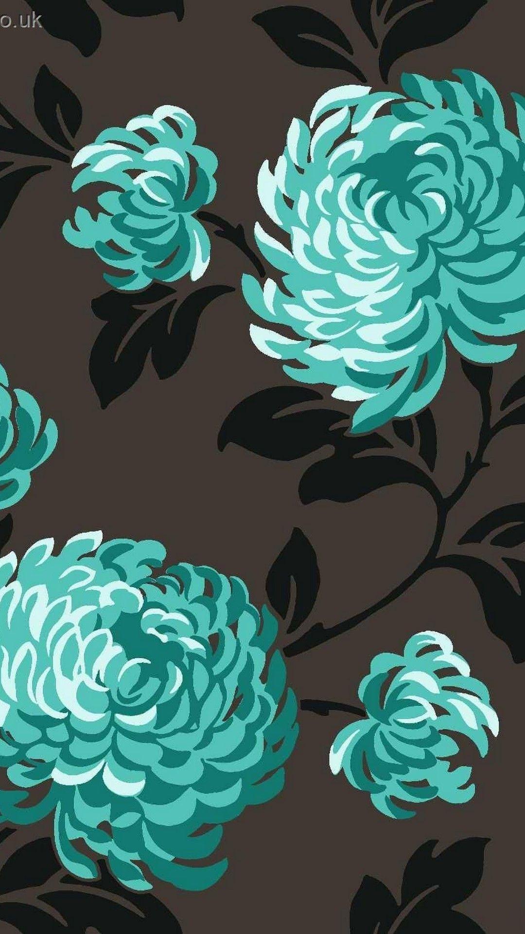 1080x1920 Teal iPhone X Wallpaper with image resolution 1080x1920 pixel. You can use this wallpaper as background. Teal wallpaper, Teal wallpaper bedroom, Floral wallpaper