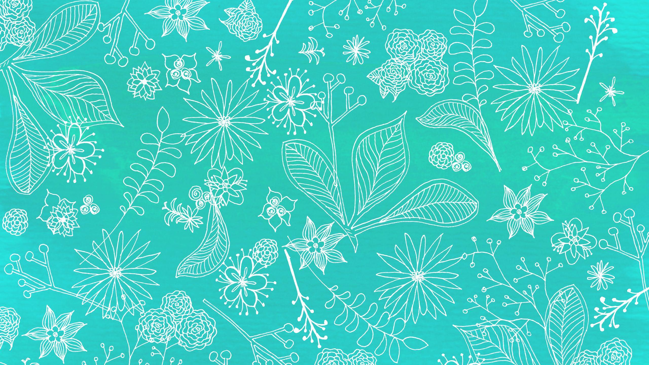 2560x1440 Floral Wallpaper Teal Background
