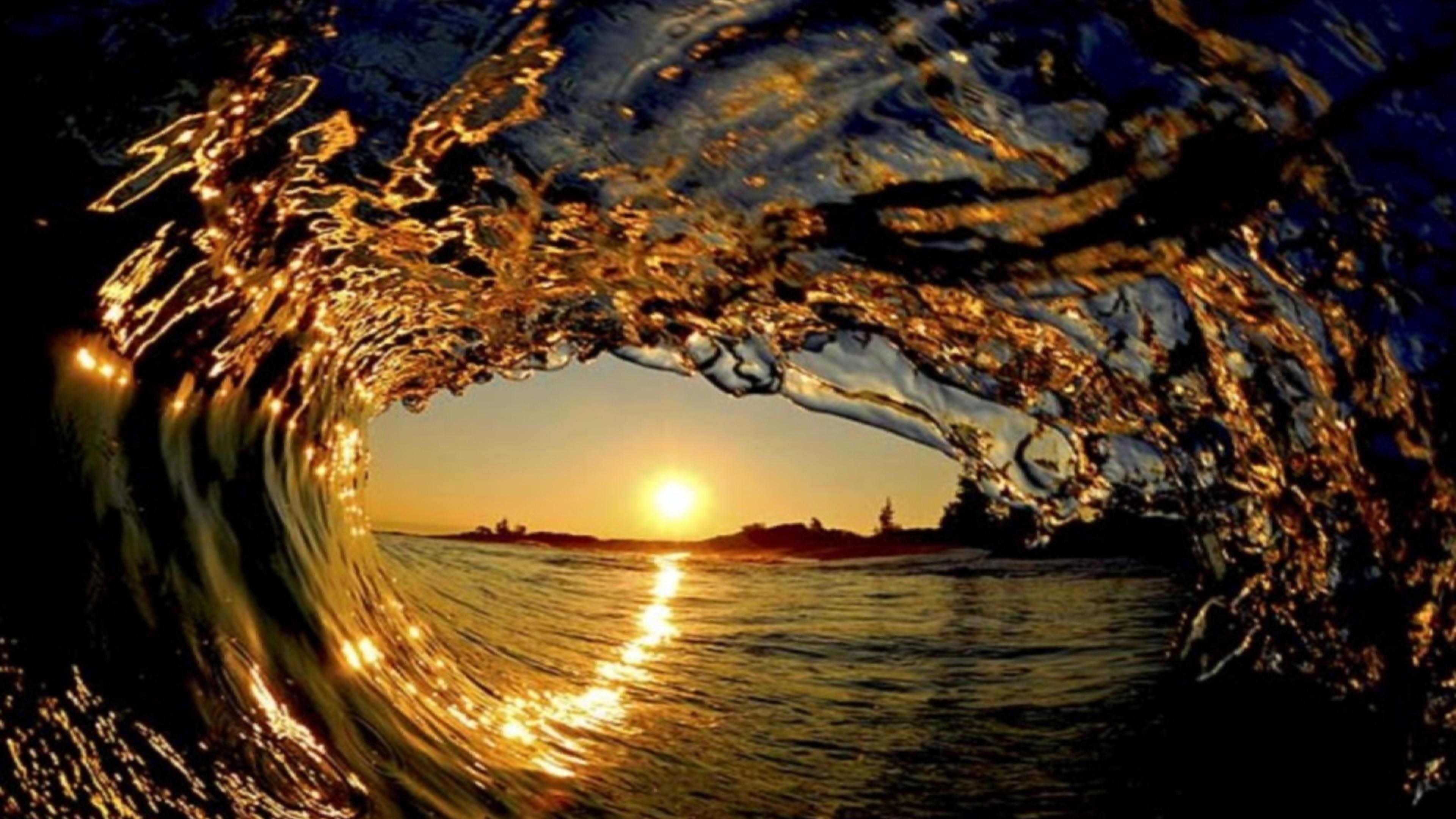 3840x2160 Sunset Wallpaper Waves
