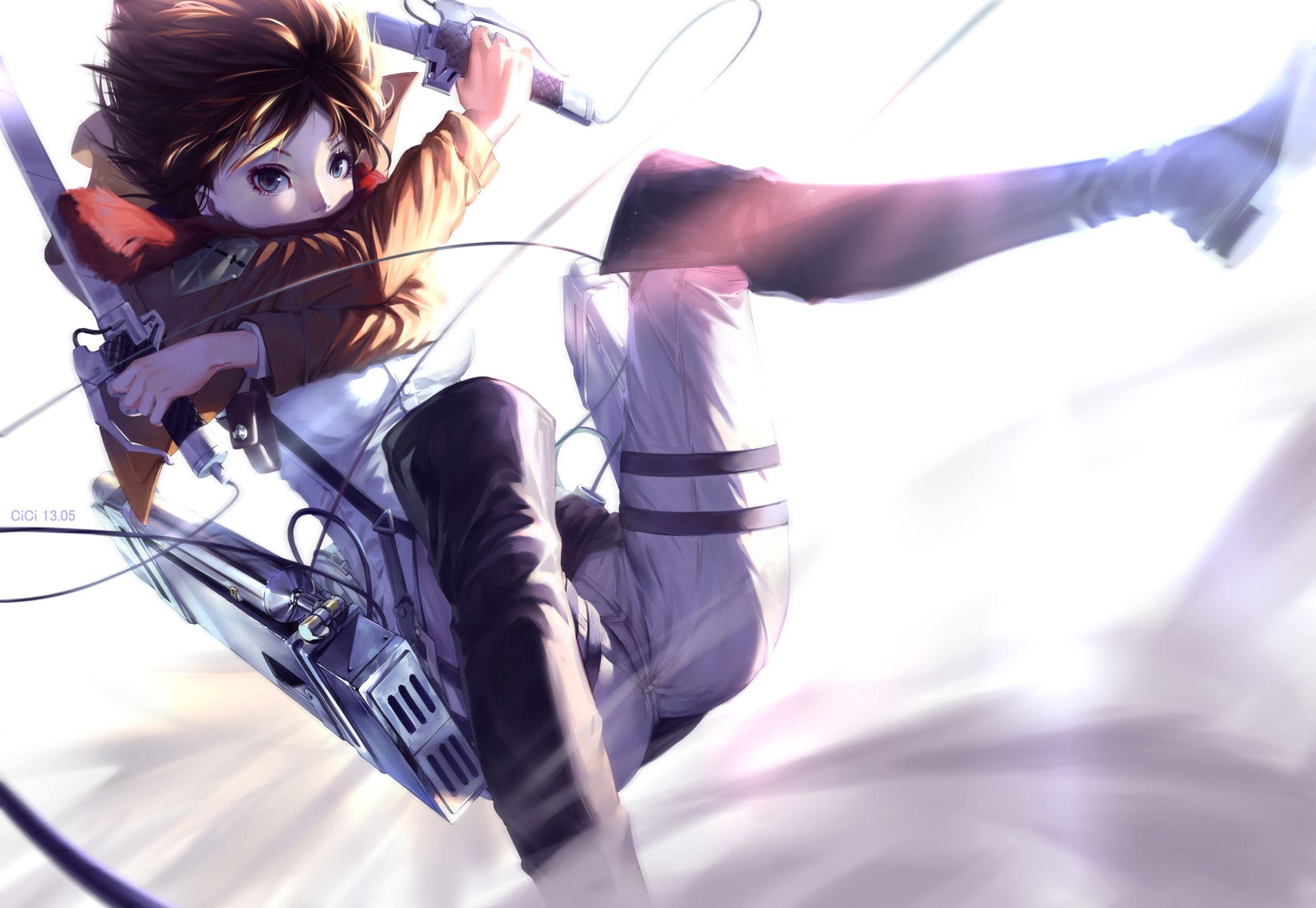 2200x1518 sword, wallpaper, Mikasa Ackerman, anime girl, anime, red, Brown Hair, scarf, uniform, short hair, Attack on Titan wallpaper