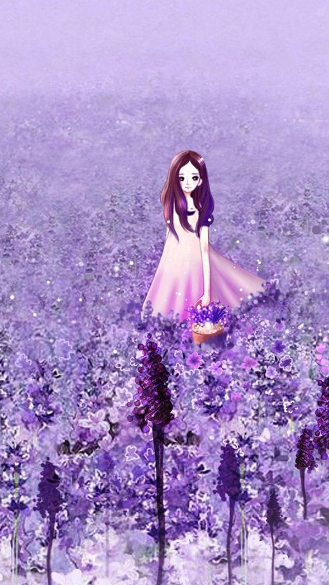 1080x1920 Cute Girl In Purple Flower Garden iPhone 6 Wallpaper Wallpaper For Girls