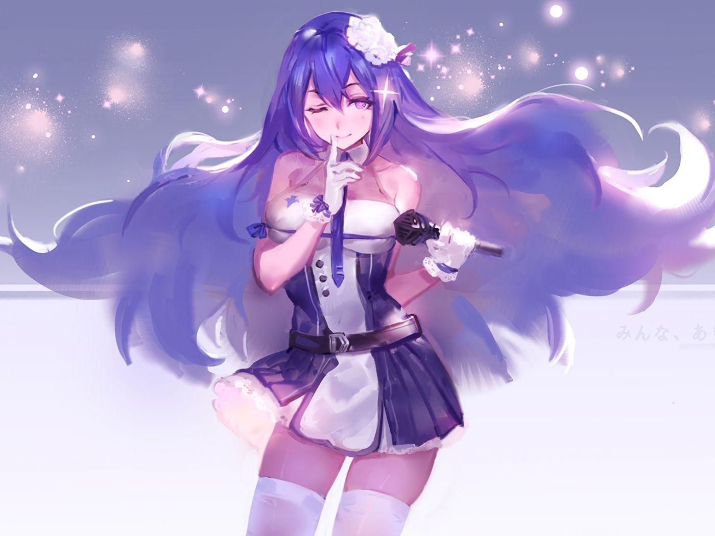 1400x1050 Desktop Wallpaper Purple Hair, Anime Girl, Art, Wink, HD Image, Picture, Background, Xxckvn