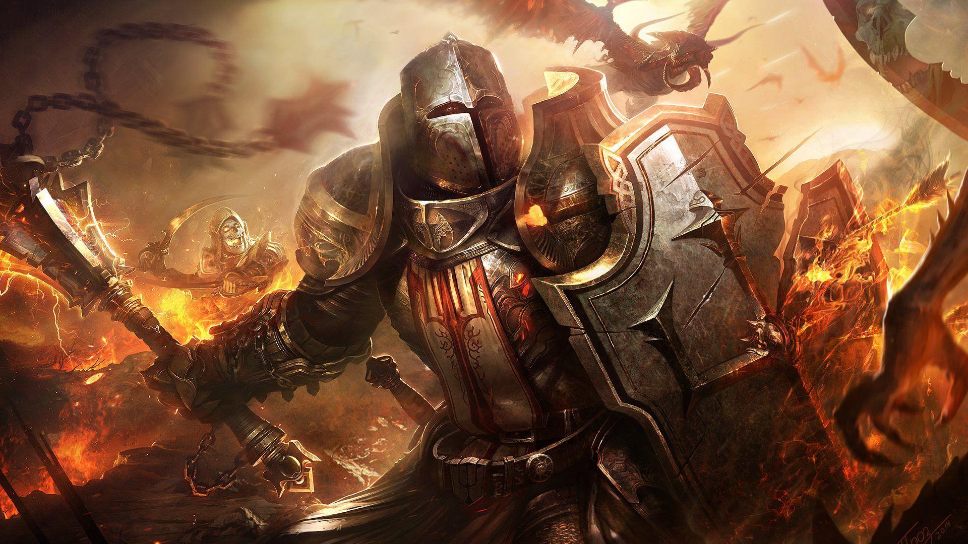 1920x1080 Download wallpaper Dark Souls fire, knight, armor, sword, fight for desktop with resolution 1920x1080. High Quality HD picture wallpaper