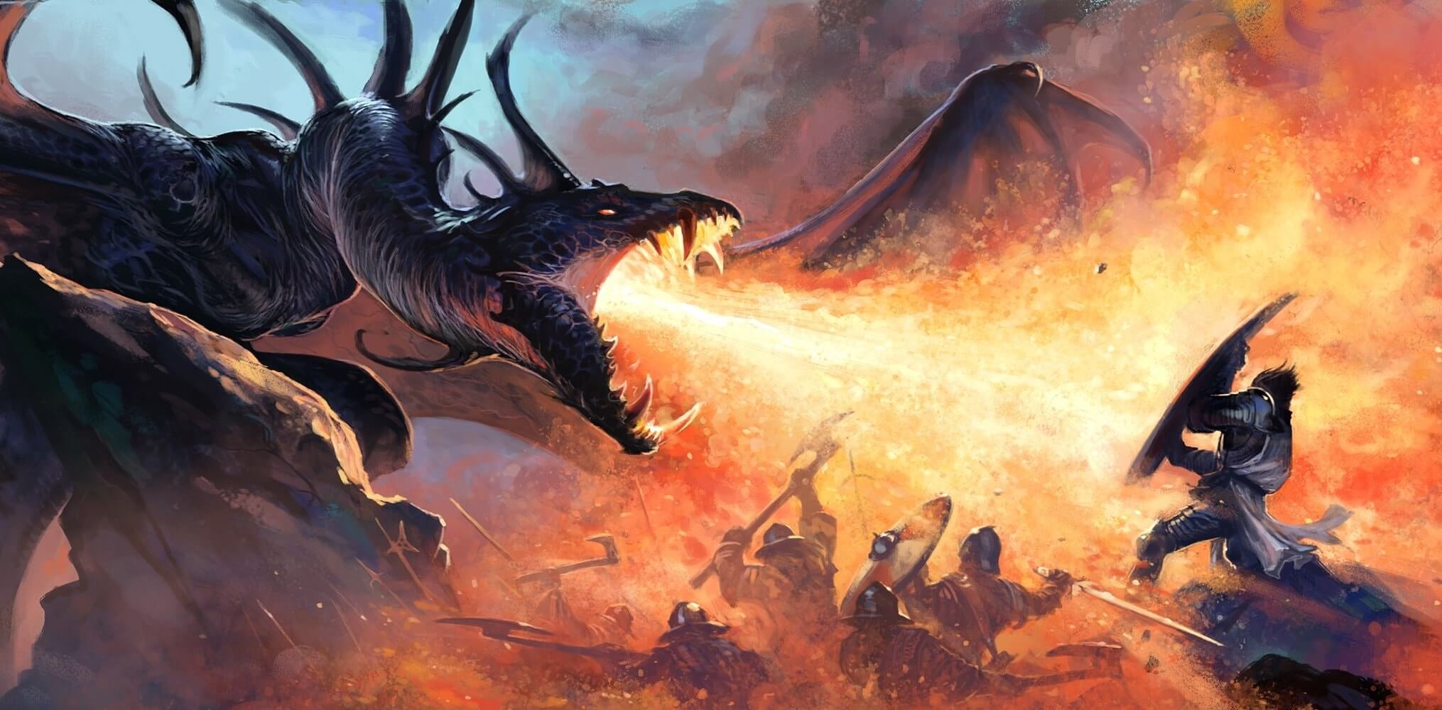2030x1000 Dragon Breathing Fire On Knight HD Wallpaper