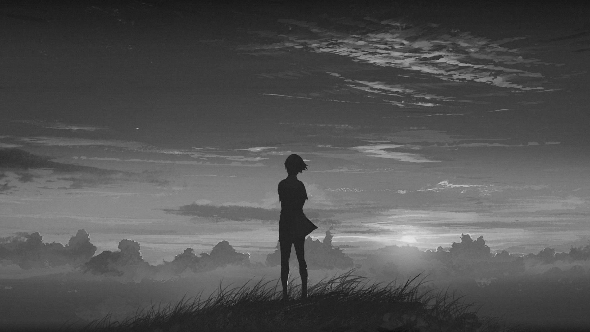 1920x1080 Anime Nature Wallpaper On Wallpaperplay Girl At Sunset Wallpaper & Background Download