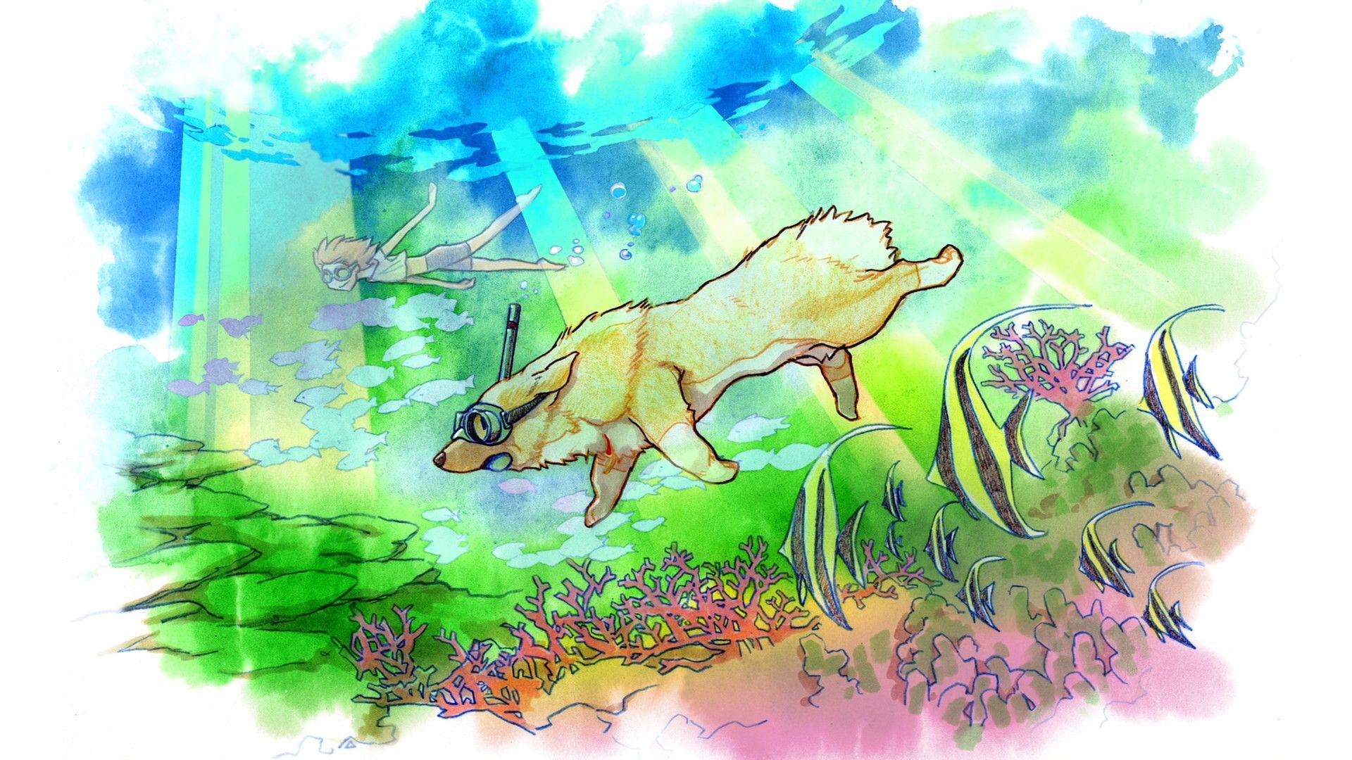 1920x1080 dog, Snorkel, Underwater, Dive, Drawing Wallpaper HD / Desktop and Mobile Background