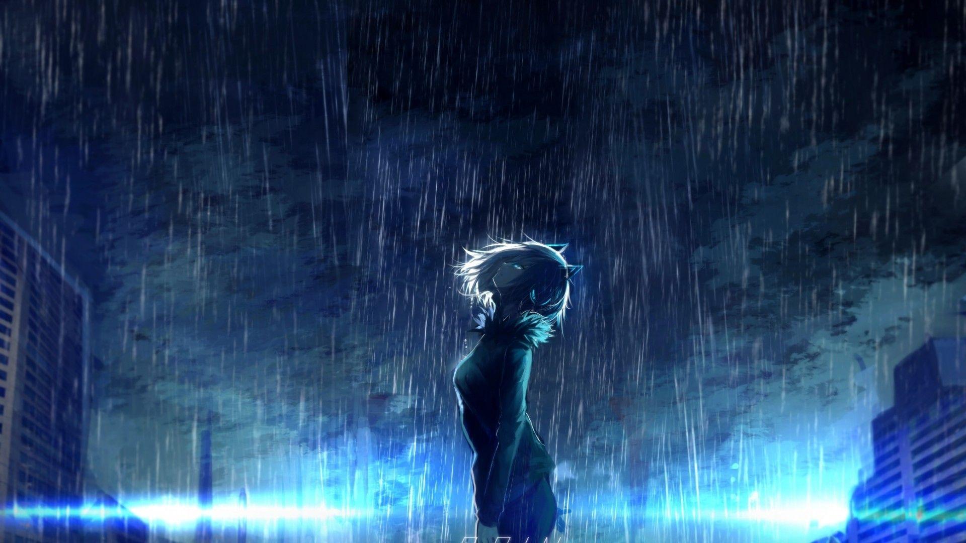 1920x1080 Anime Girl, Scenic, Raining, Animal Ears, Profile View, Rain HD Wallpaper