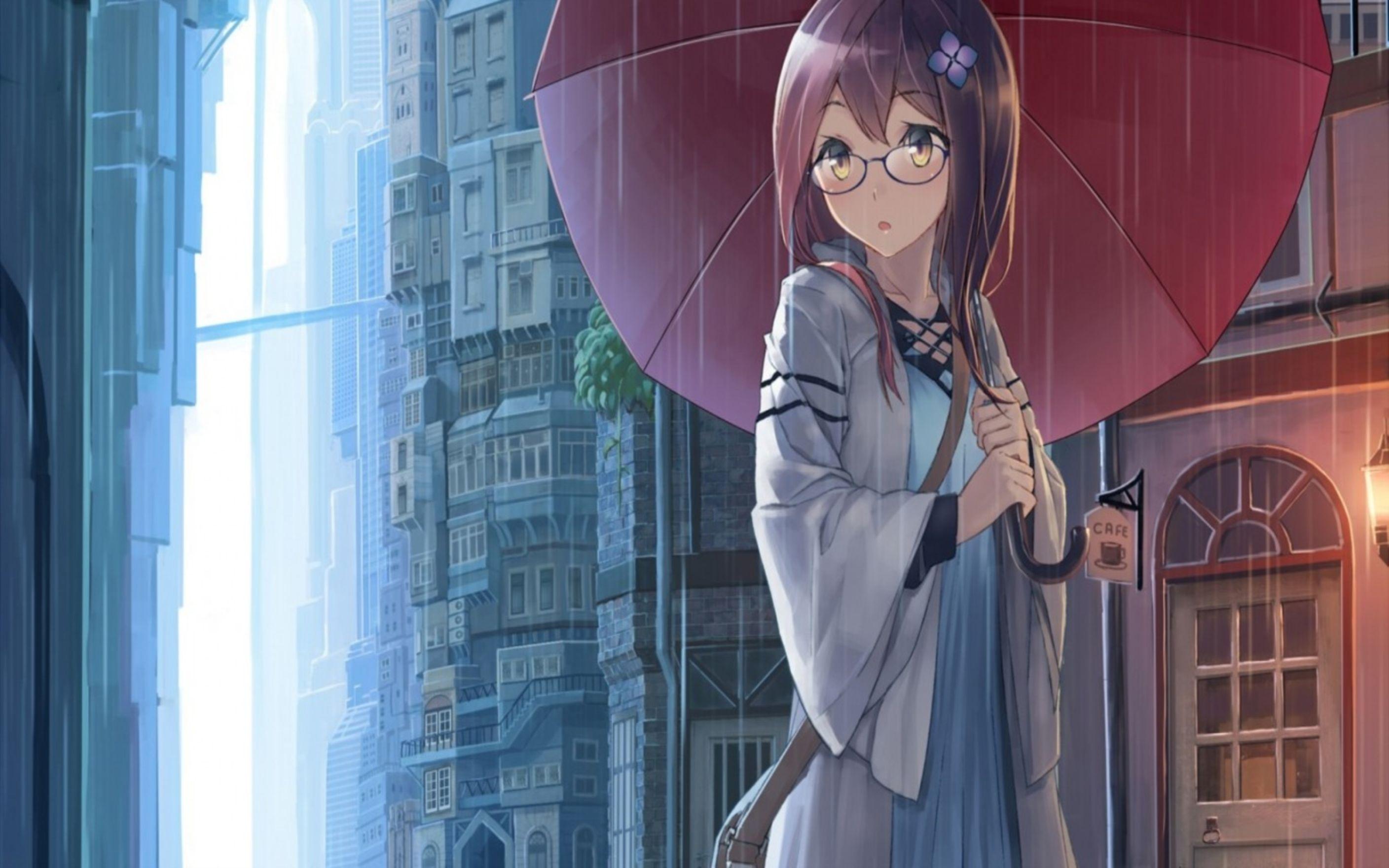 2816x1760 Anime Rain Wallpaper