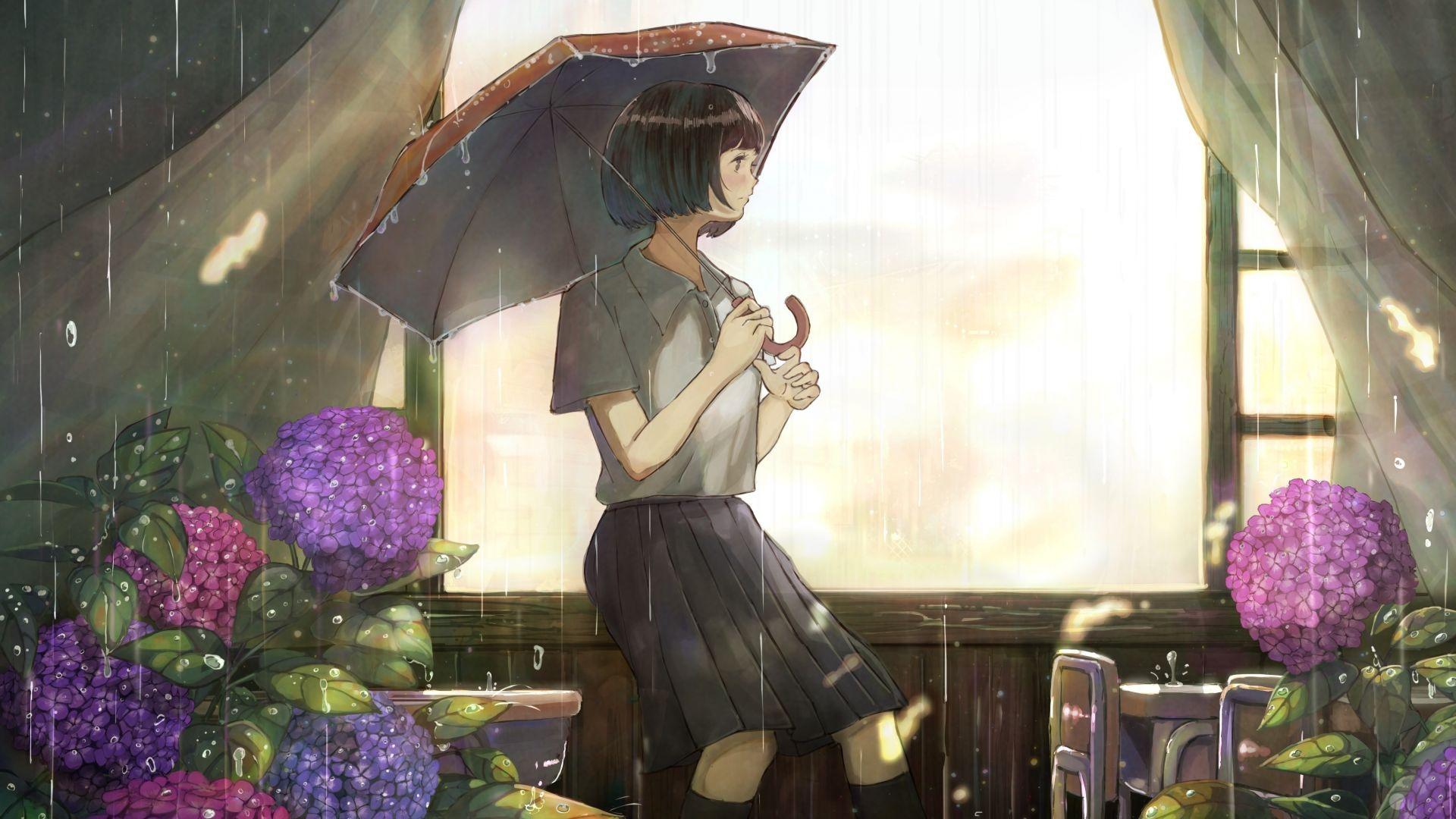 1920x1080 Desktop wallpaper girl in rain, pretty, original, anime, HD image, picture, background, 722b2e