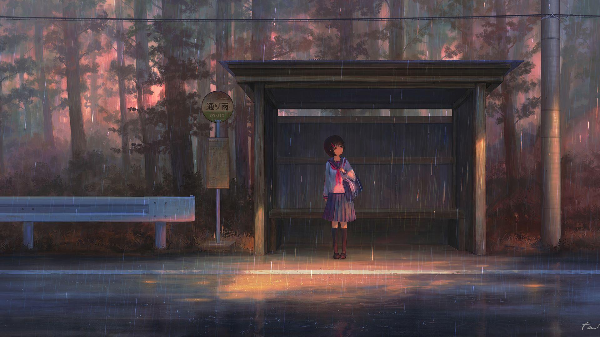 1920x1080 Rain Anime Girl Bustand 4k Laptop Full HD 1080P HD 4k Wallpaper, Image, Background, Photo and Picture