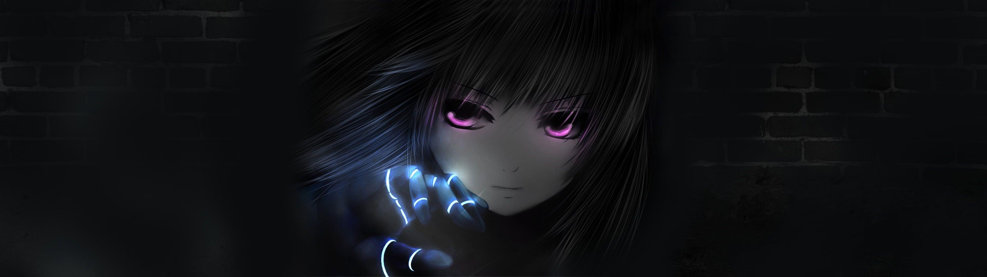 3840x1080 anime character wallpaper #anime #women #glowing #smoke purple eyes long hair dark hair #bricks King of Fighters Kula Diamond anime girls #artwork #face K #wa