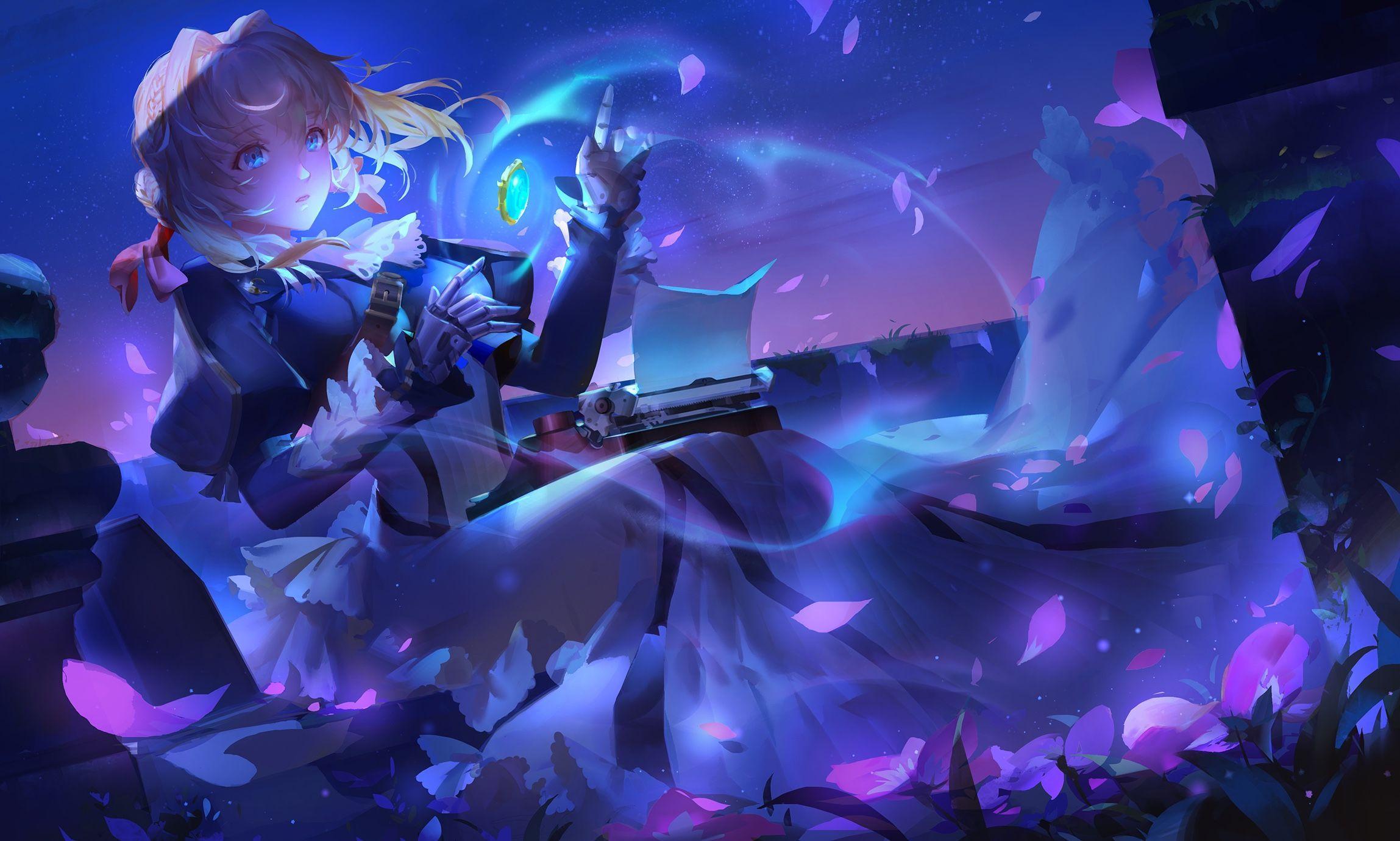 2297x1380 Purple Anime 4k Wallpaper