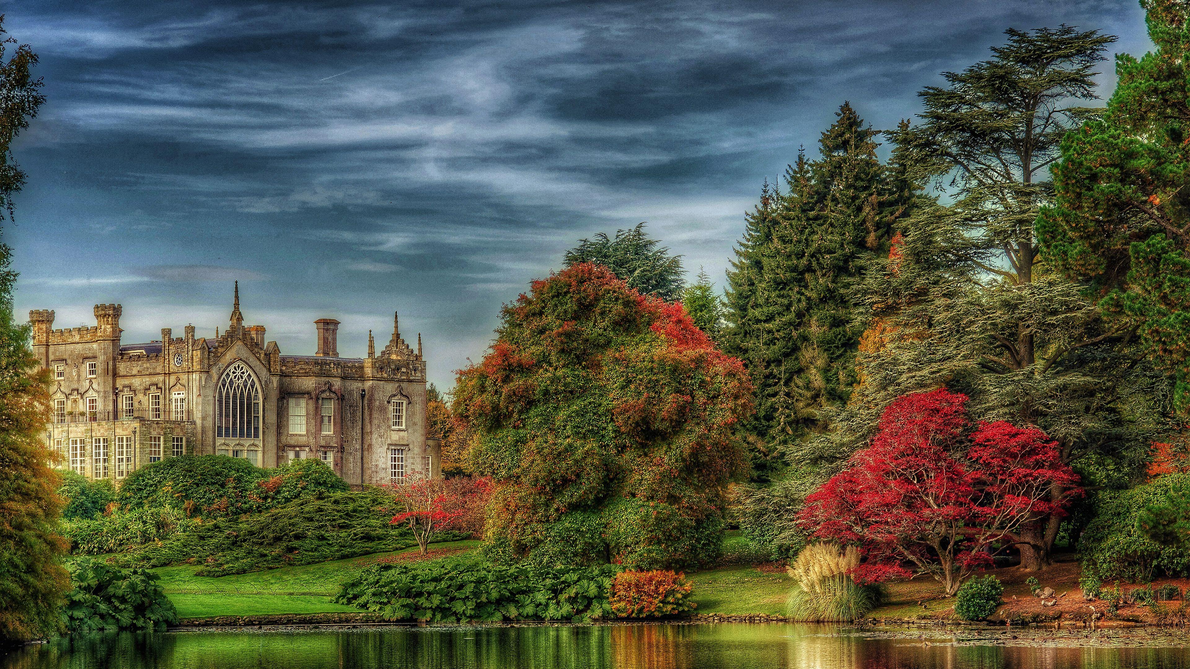 3840x2160 England Mansion Palace With Pond 4K HD Travel Wallpaper