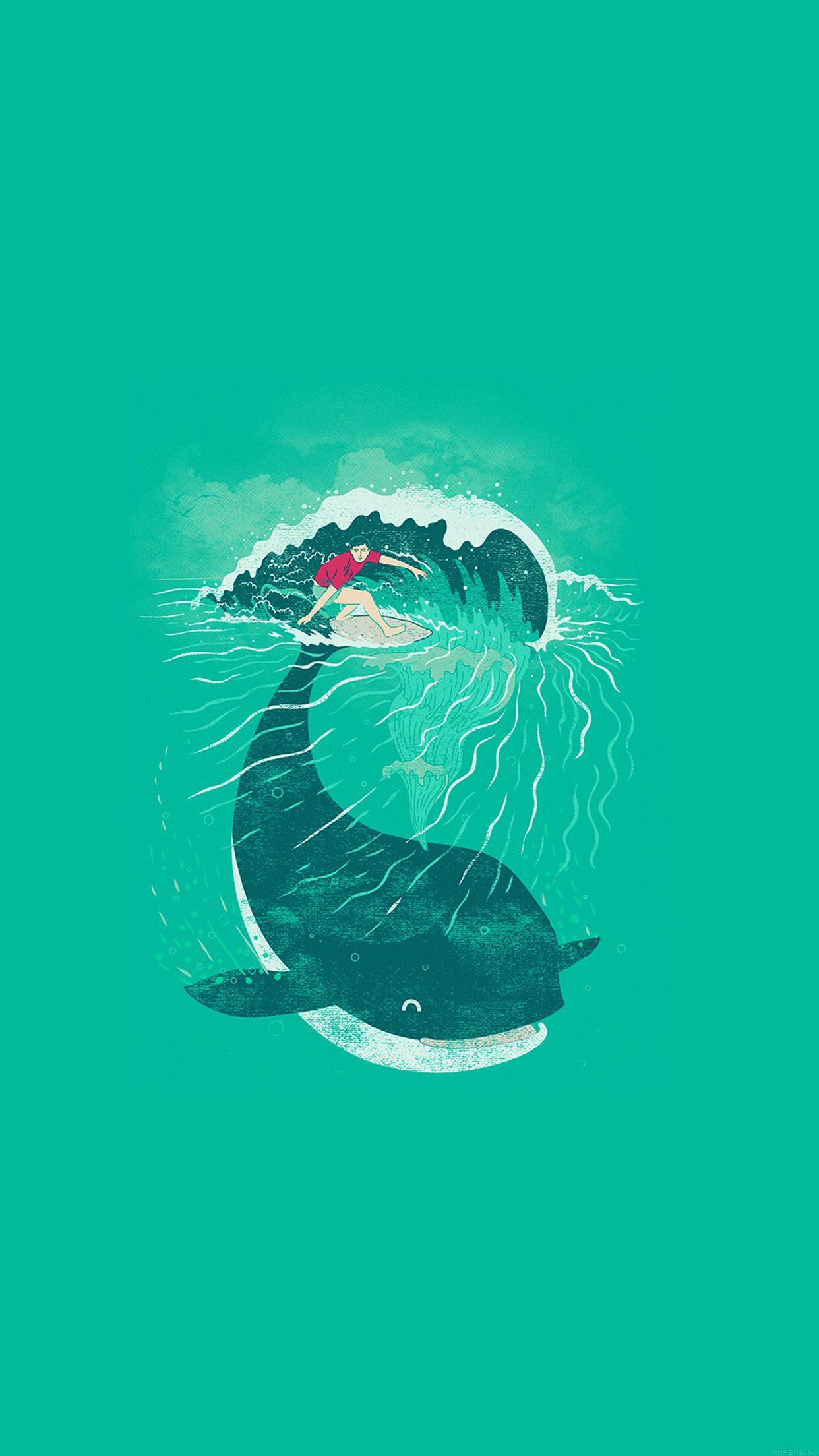 1242x2208 iPhone 6 wallpaper. whale surfer wave animal illust art sea