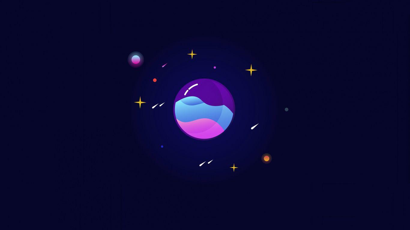 1366x768 Download Minimal, planet system, orbit, art wallpaper, 1366x Tablet, laptop