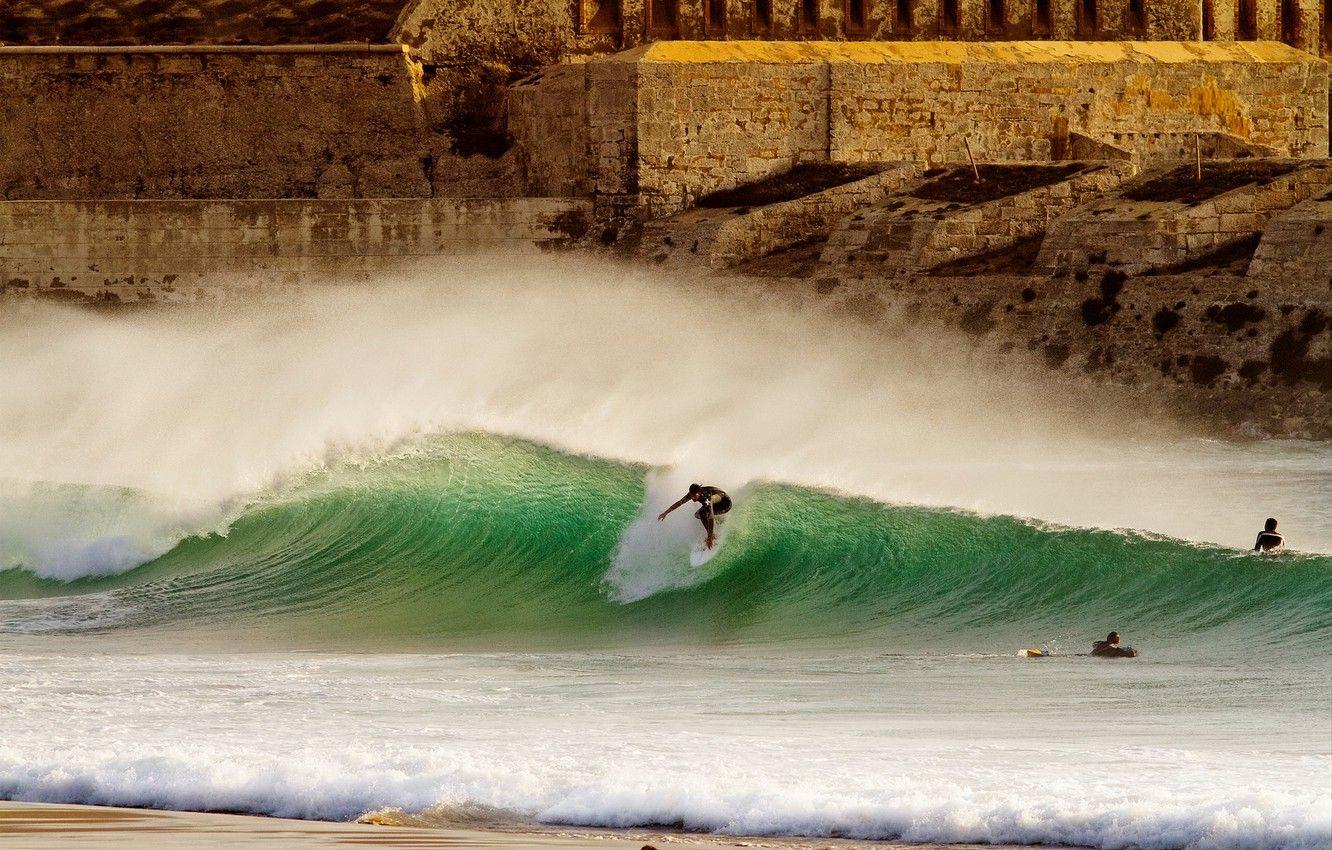 1332x850 Photo Wallpaper Beach, Squirt, Wave, Surfer, Surfing