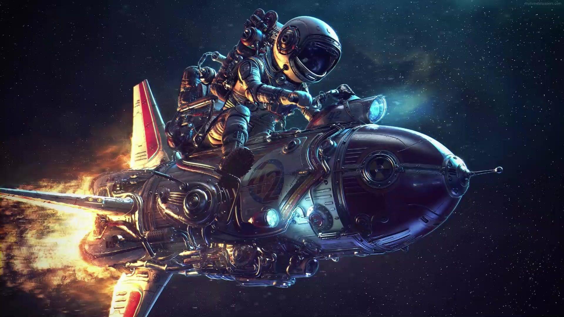 1920x1080 Spaceman Flies On Rocket Live Wallpaper