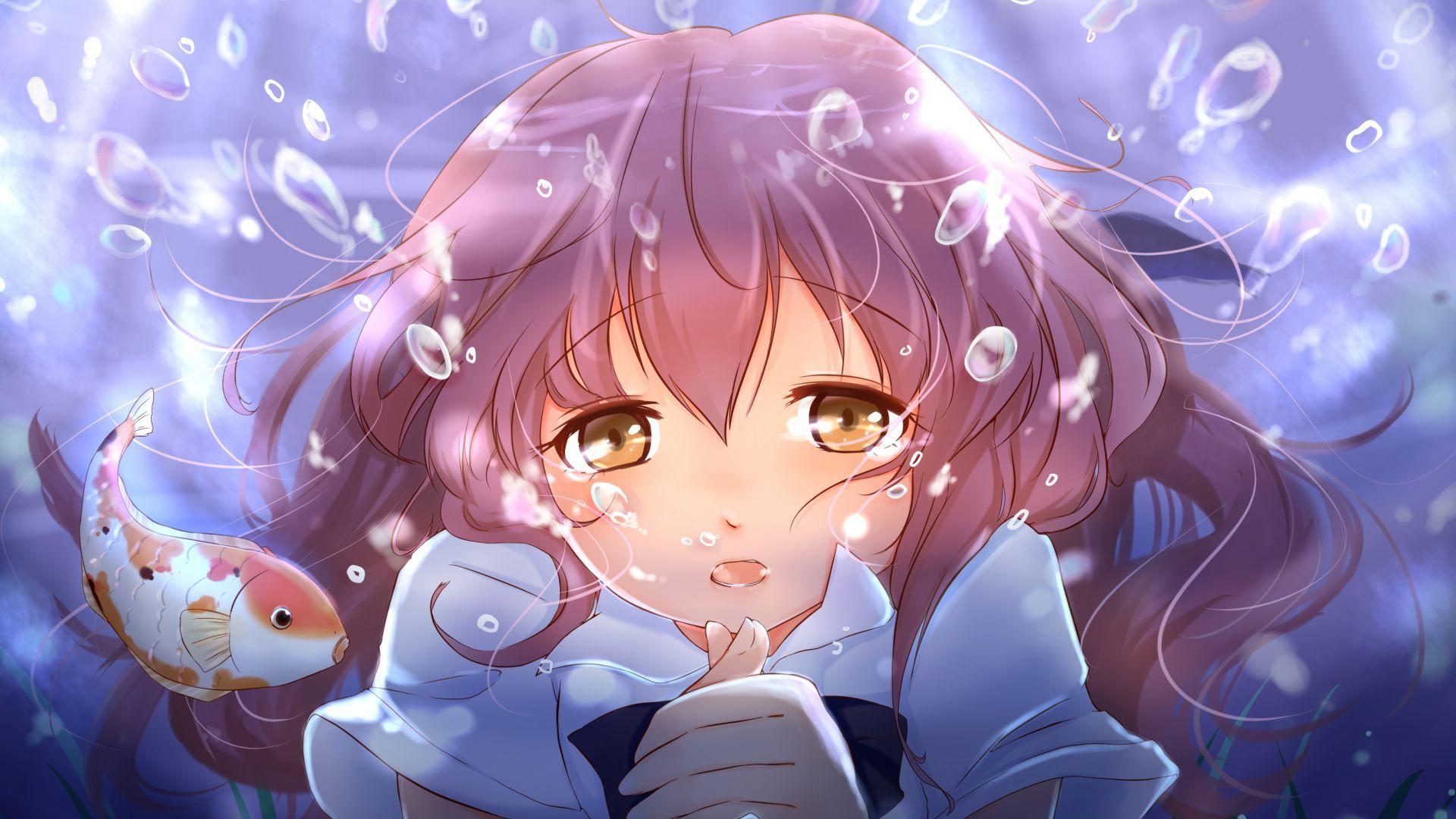 1920x1080 Desktop wallpaper cute face, anime girl, underwater, nishimiya shouko, koe no katachi, HD image, picture, background, dea7e6