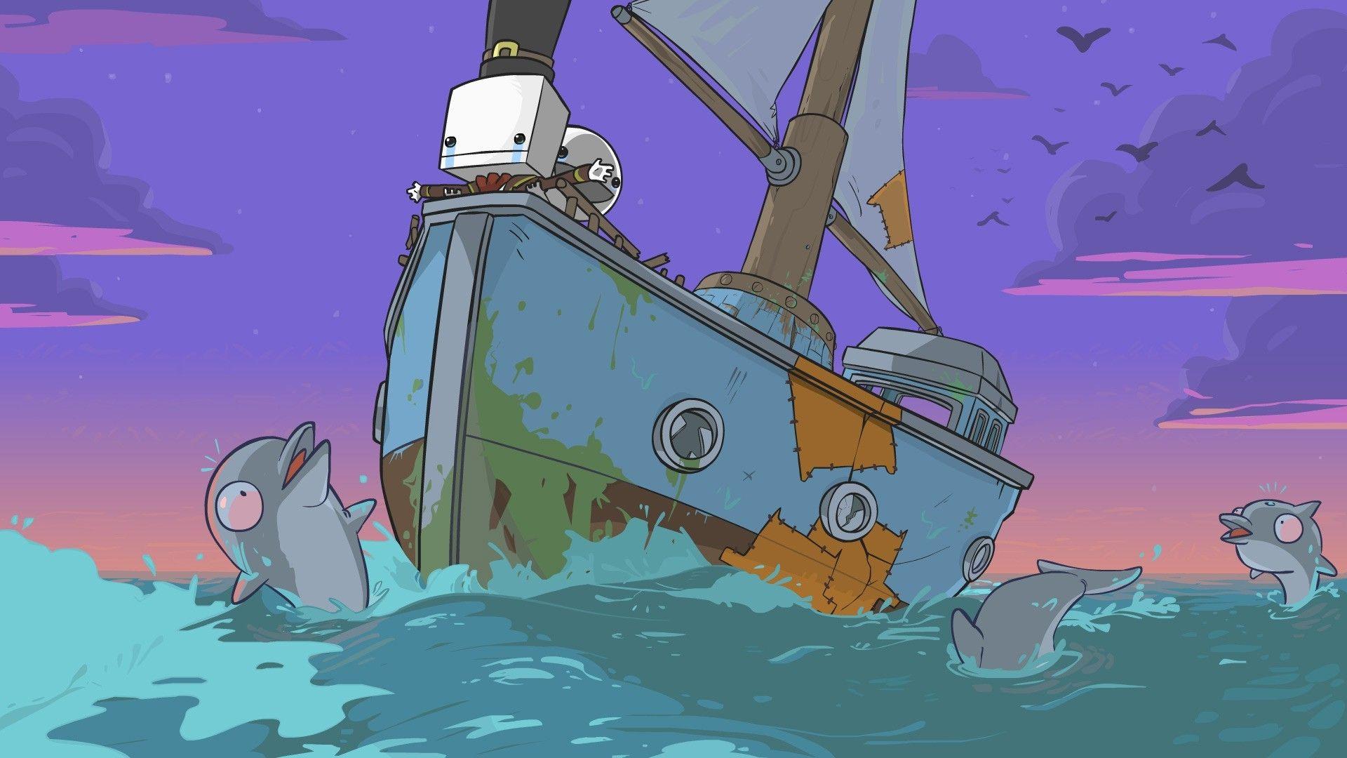 1920x1080 BattleBlock Theater, Video Games, Ship, Ocean Battle, Dolphin Wallpaper HD / Desktop and Mobile Background