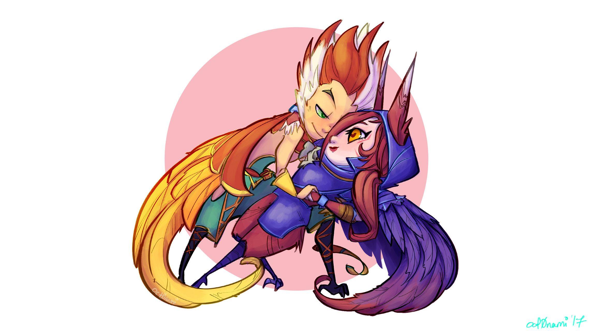2276x1280 Chibi Xayah & Rakan By Oct0nami HD Wallpaper Fan Art HD Wallpaper