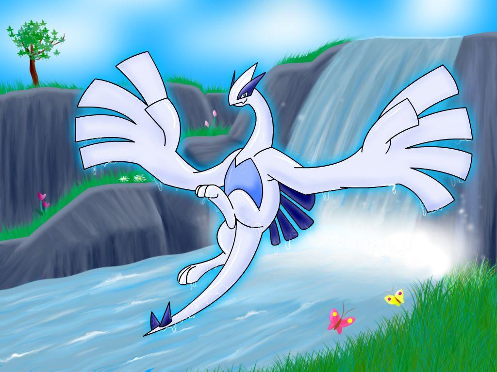 1024x768 Lugia image Lugia by a waterfall. HD wallpaper and background