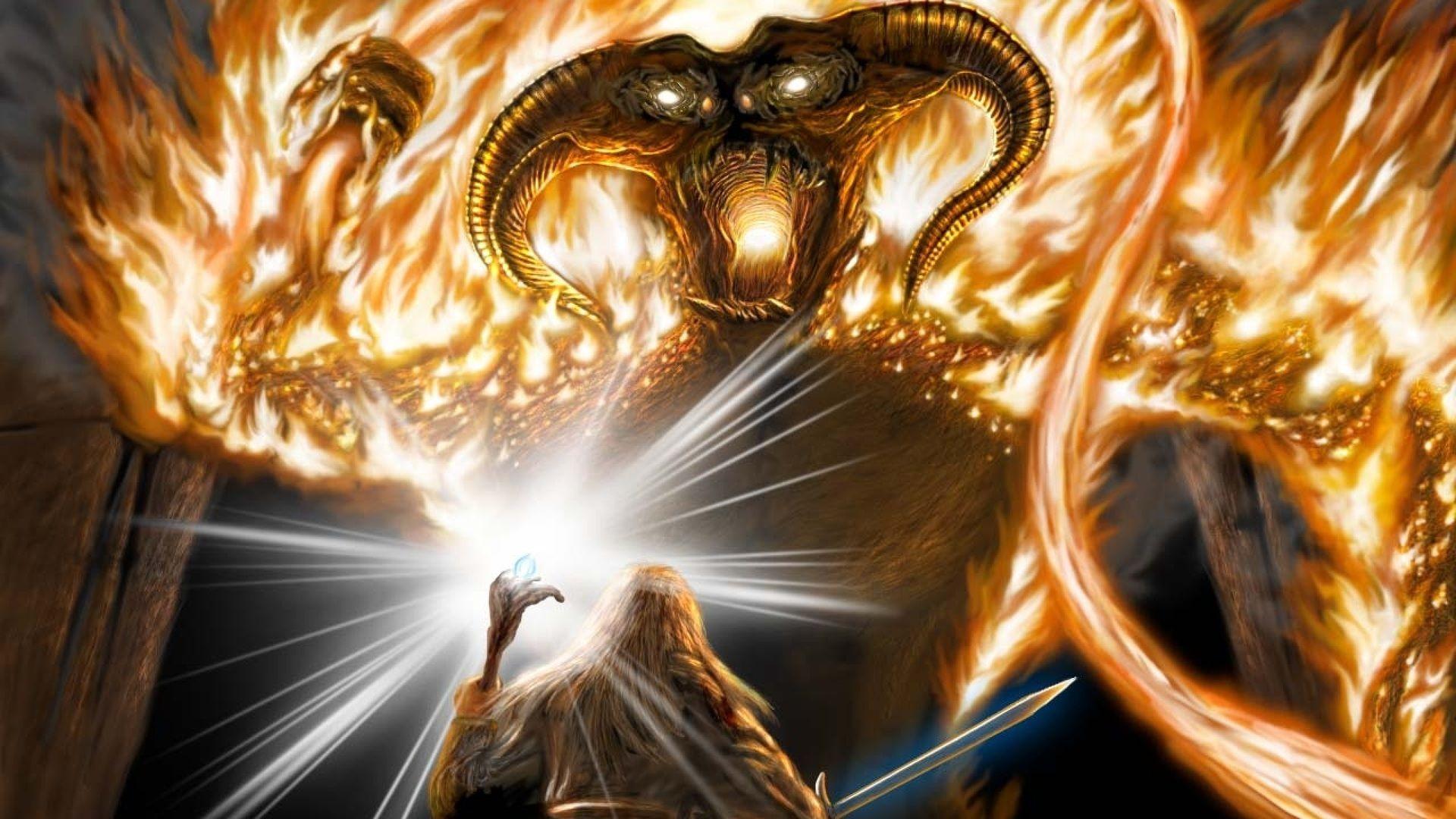 1920x1080 The Balrog, Art, Balrog, Gandalf, Gandalf, The Lord HD Wallpaper