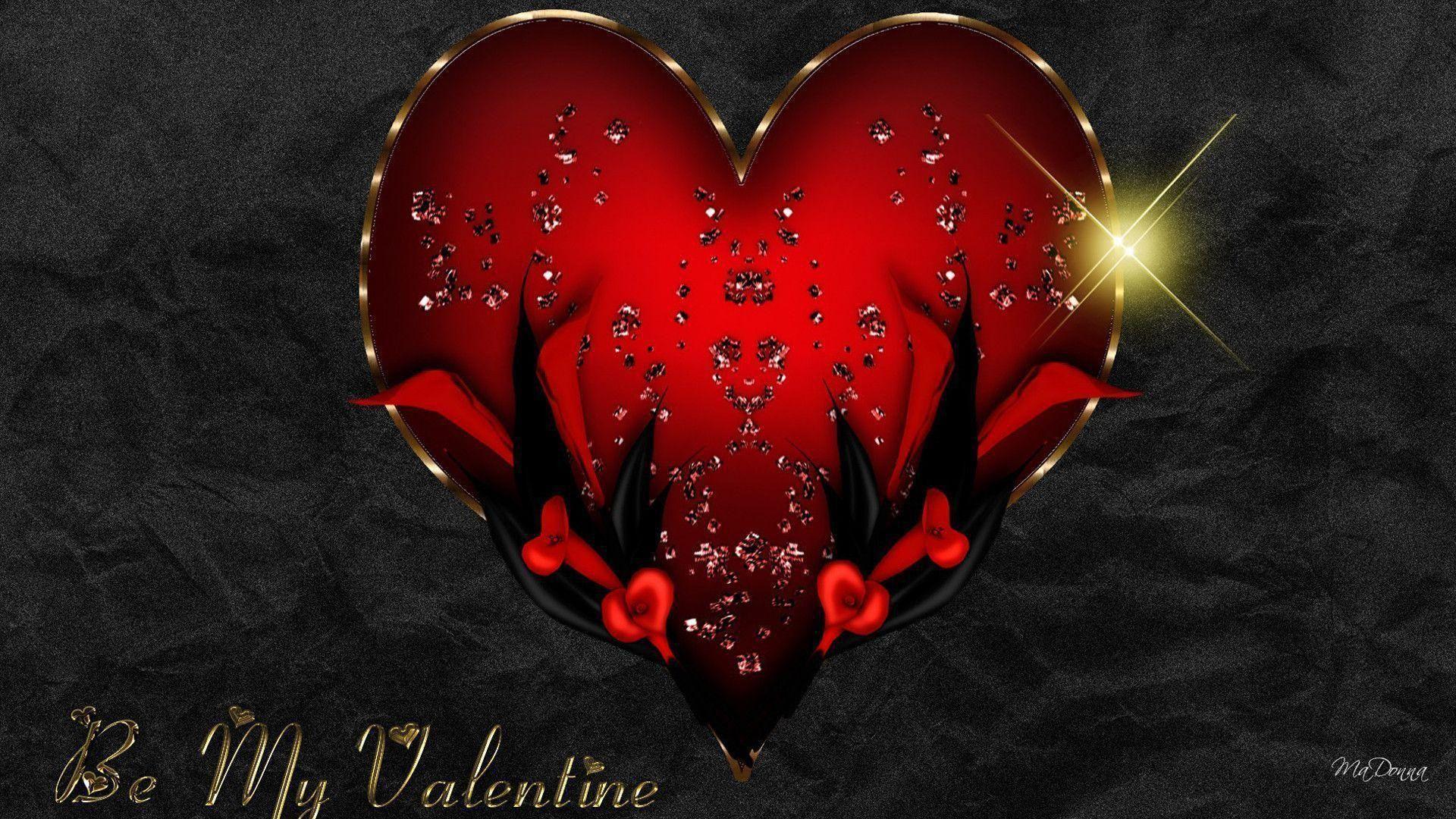 1920x1080 Red Heart Black Background .