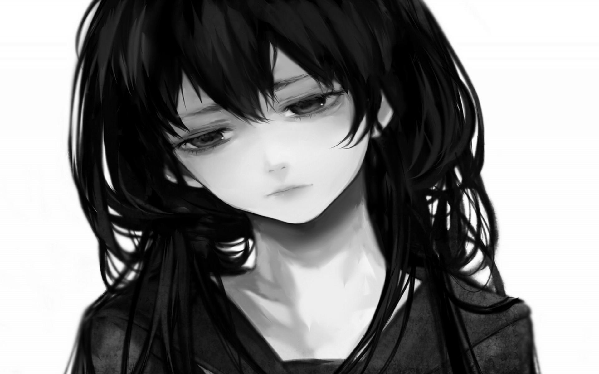 Sad Anime Girl Black and White Wallpapers Boots For Women