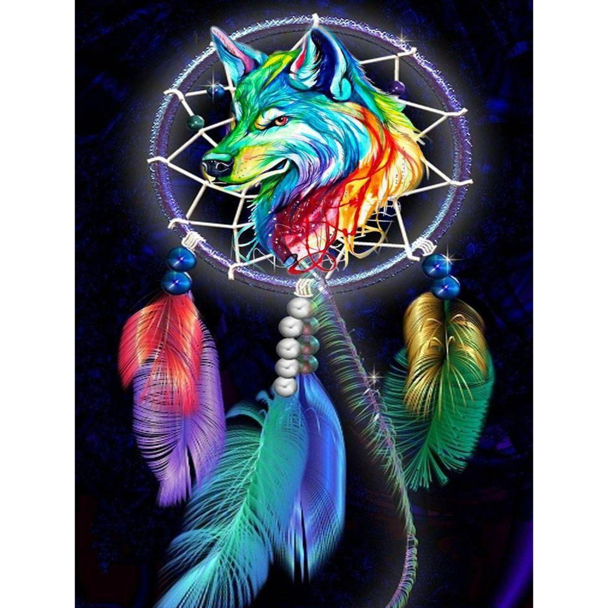 1200x1200 5D Diamond Painting Color Wolf and Dream Catcher Paint with Diamonds Art Crystal Craft Decor. Dreamcatcher wallpaper, Dream catcher painting, Dream catcher art