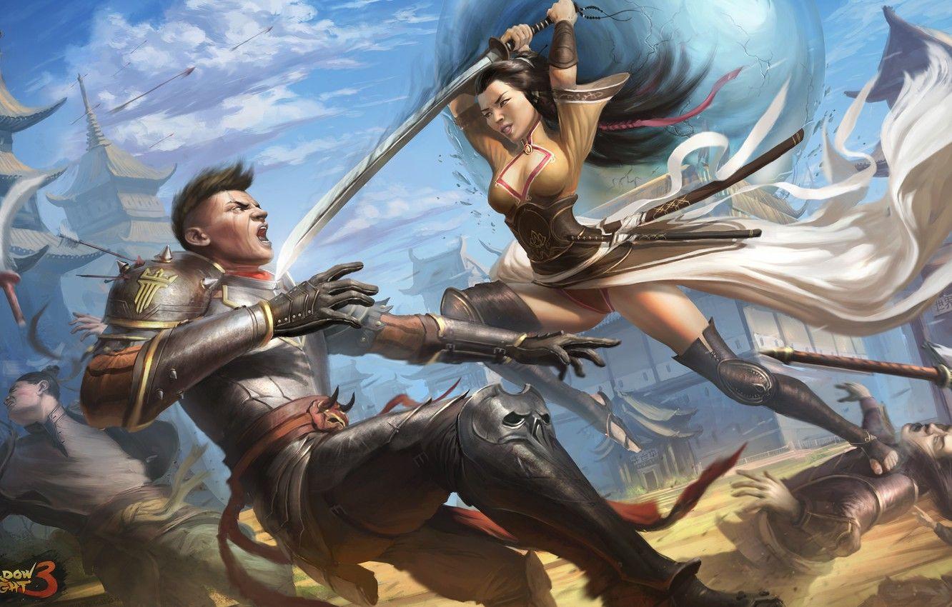 1332x850 Photo Wallpaper Girl, Weapons, The Game, Armor, Art, Fight 3 Арт