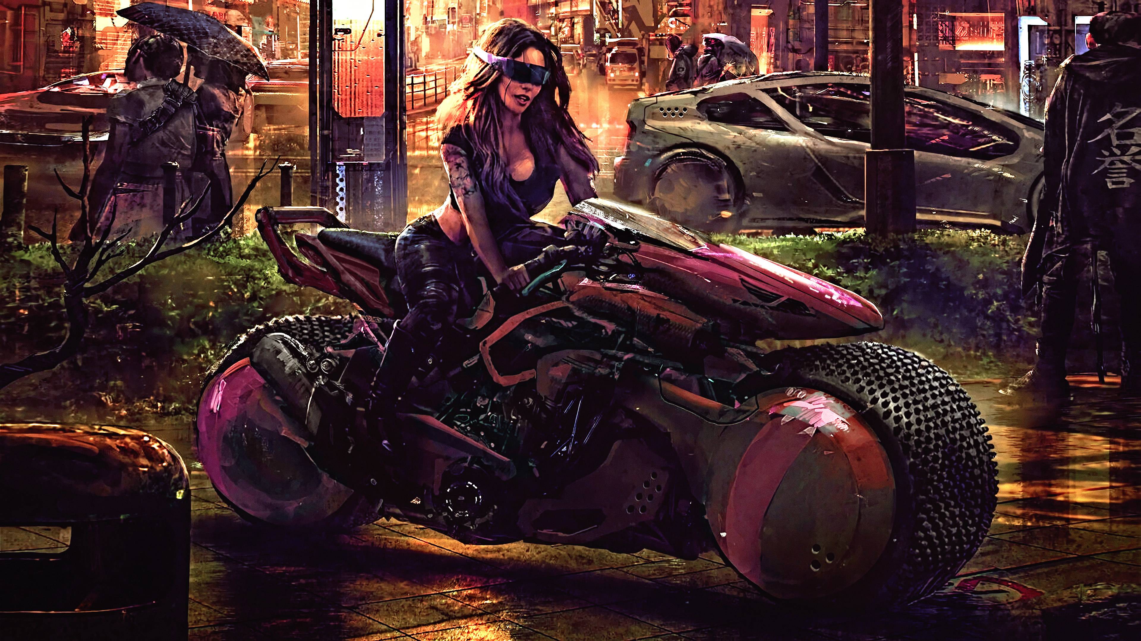 3840x2160 Cyberpunk Woman in Motorcycle Macbook Pro Retina Wallpaper, HD Artist 4K Wallpaper, Image, Photo and Background