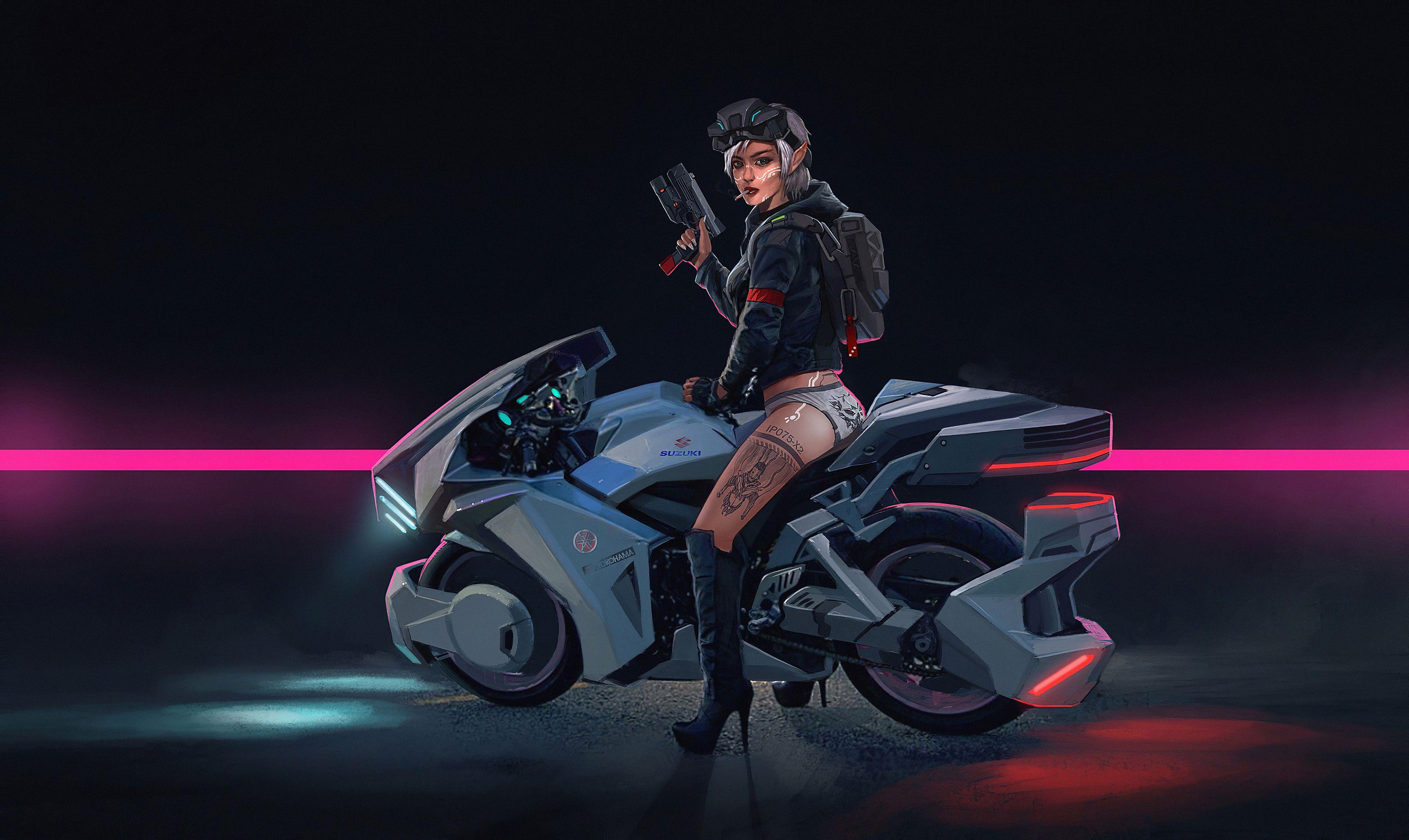 3840x2290 Wallpaper 4k Cyberpunk Girl Bike