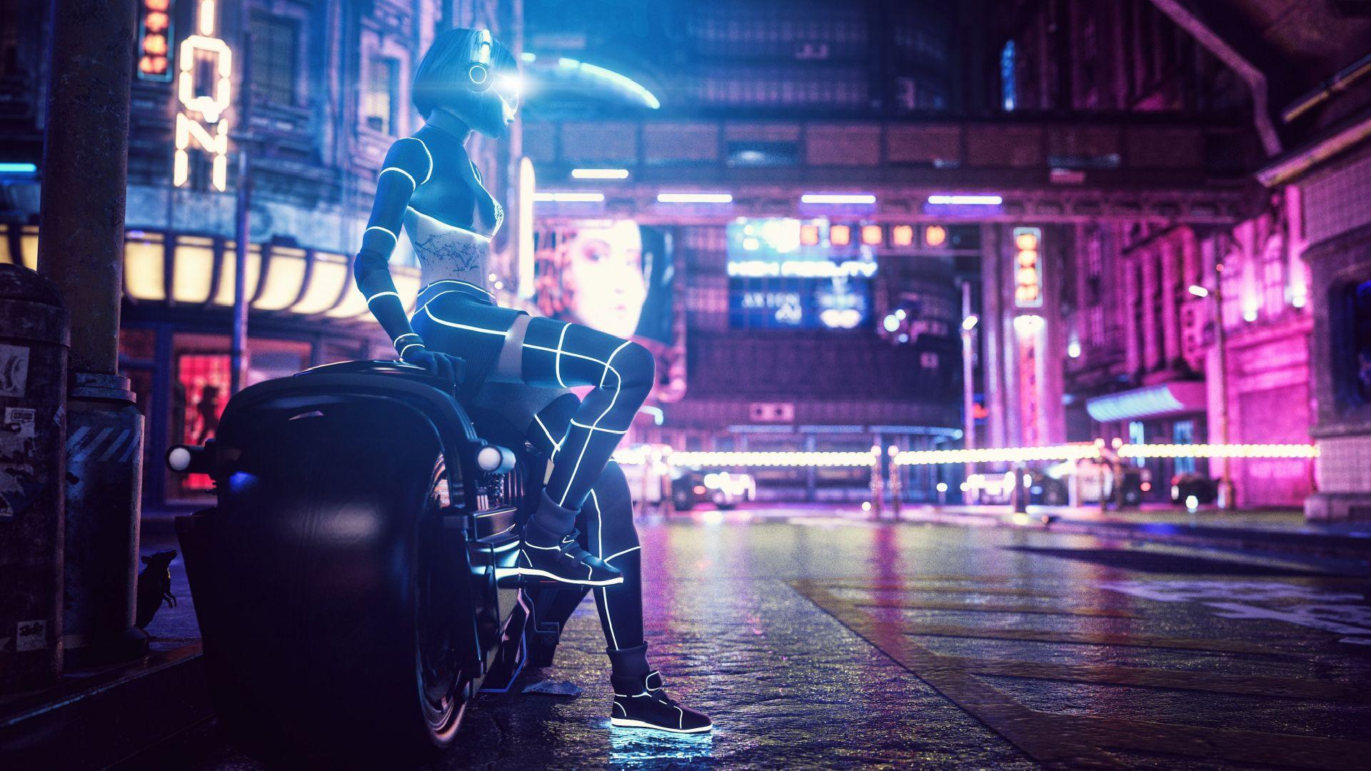 1920x1080 Cyberpunk Girl Motorcycle Wallpaper & Background Download
