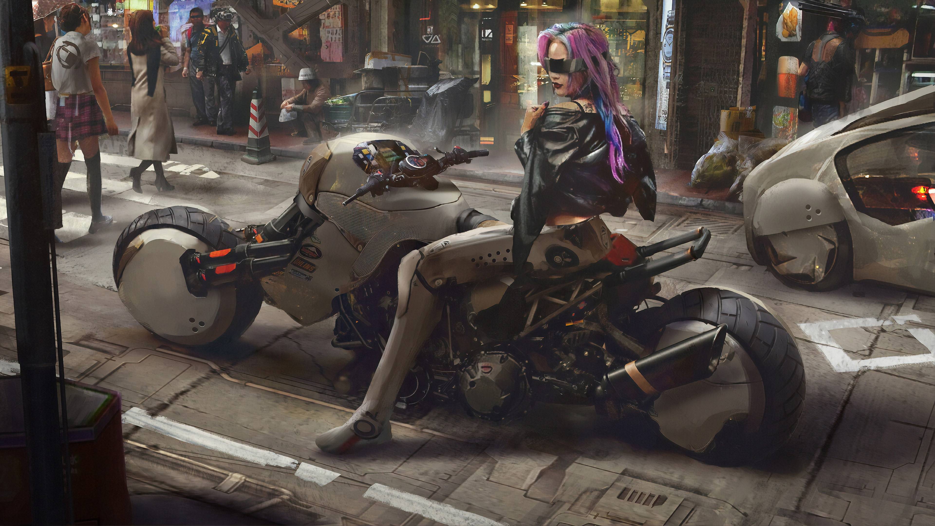 3840x2160 Cyberpunk Motorcycle Girl .