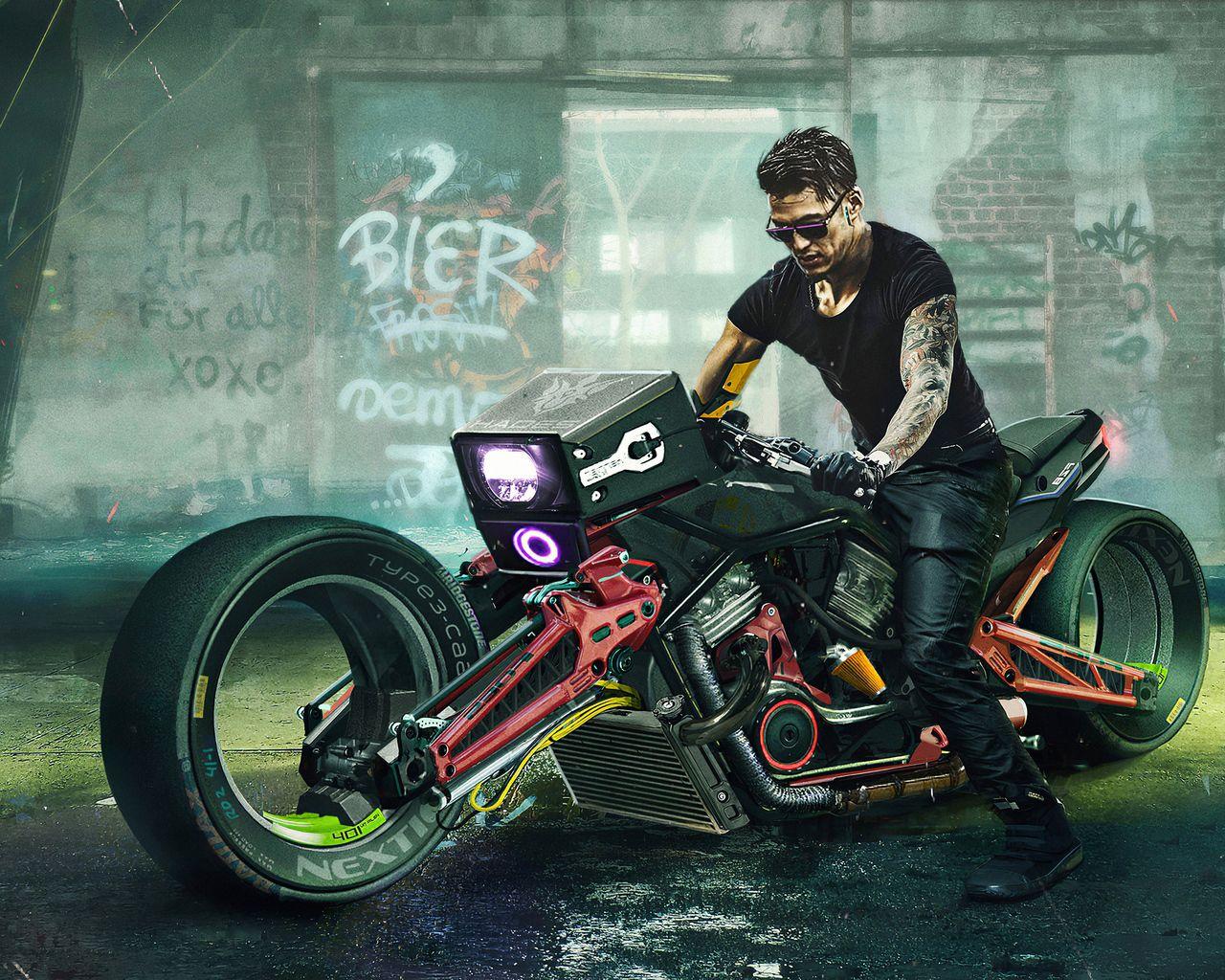 1280x1024 Cyberpunk Motorcycle Custom Wallpaper & Background Download