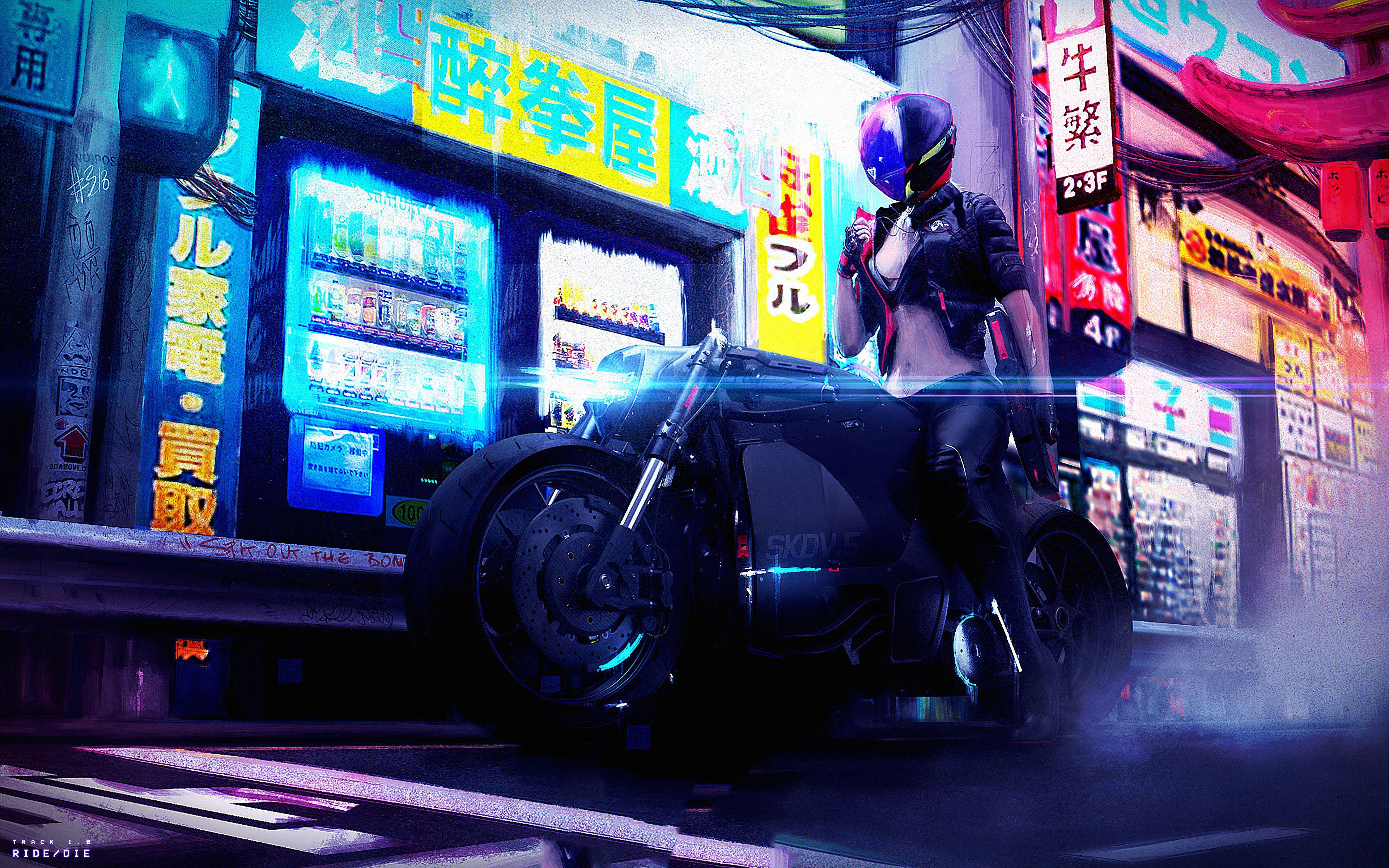 3840x2400 Wallpaper 4k Cyberpunk Bike Girl